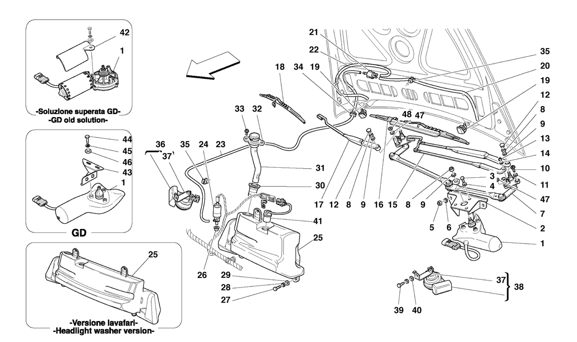 Schematic: Windshield, Glass Washer And Horns