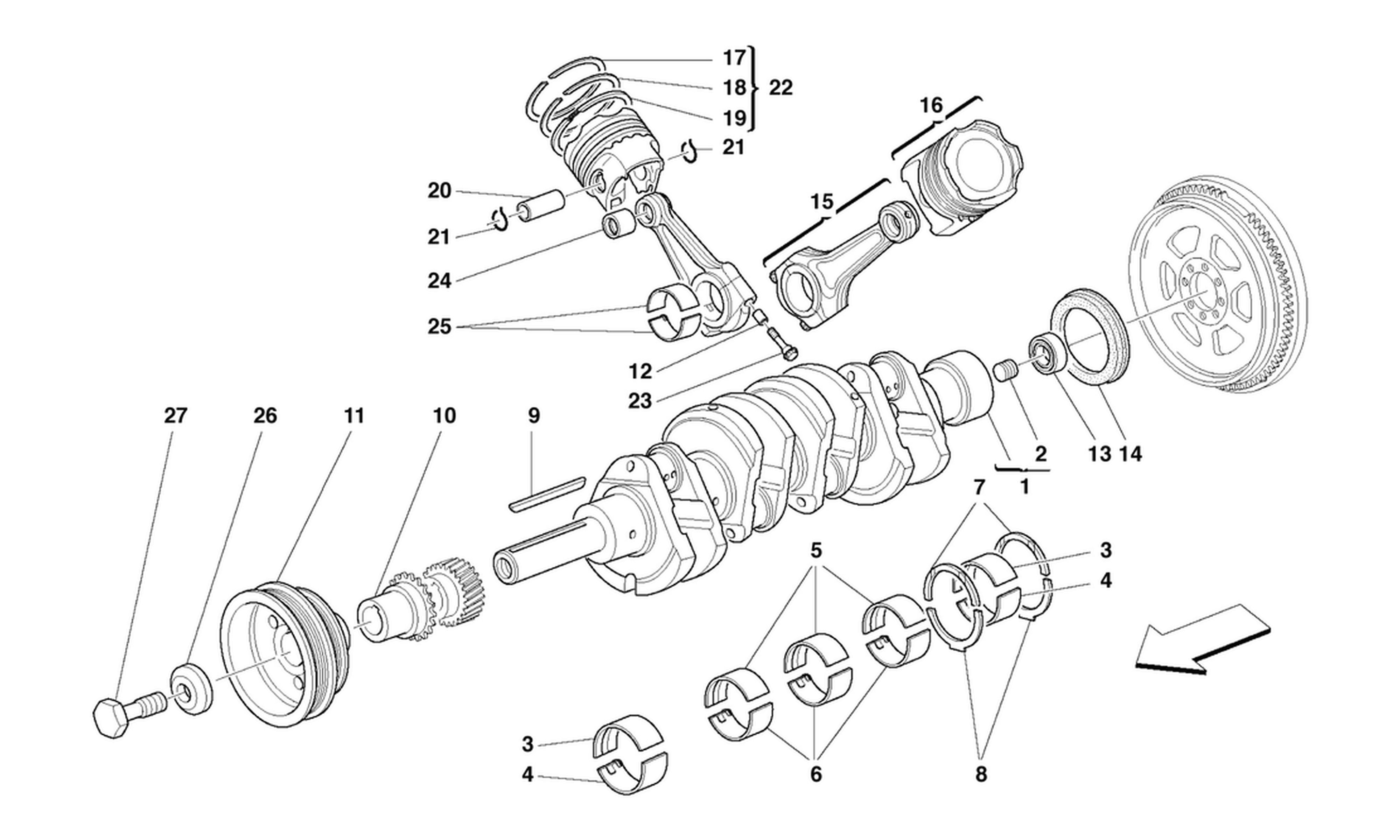 Schematic: Driving Shaft - Connecting Rods And Pistons