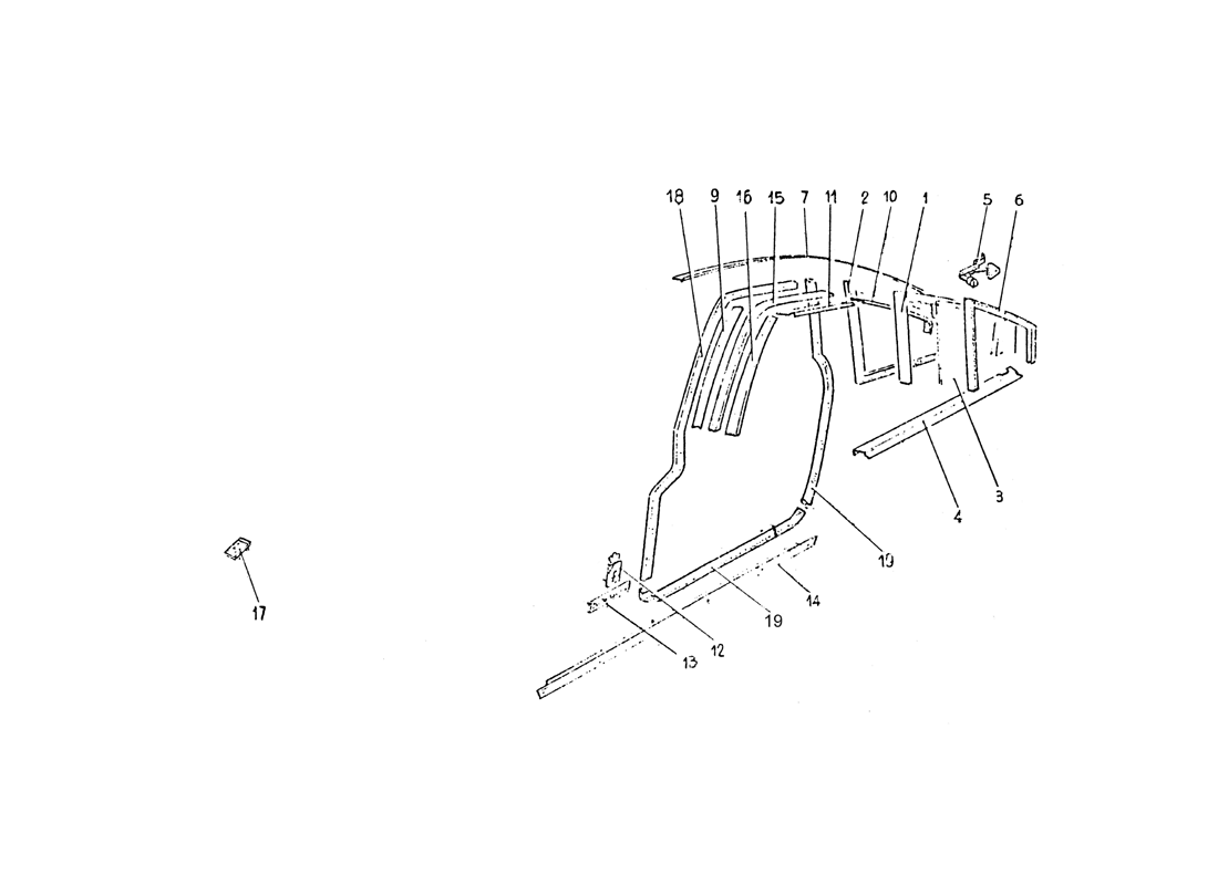 Schematic: Rear Quarter Glass Trim & Door Seals