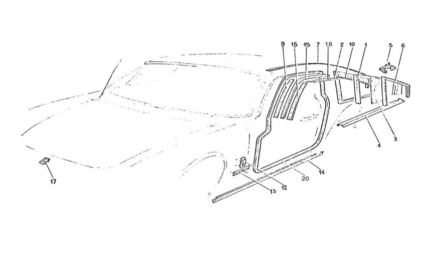 Schematic: Rear Quarter Glass Trim & Door Seals