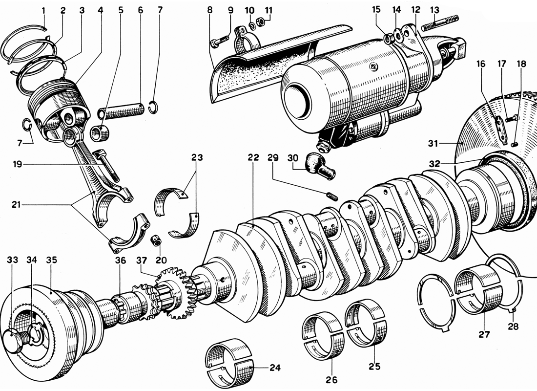 Schematic: Crankshaft, Connecting Rods And Pistons