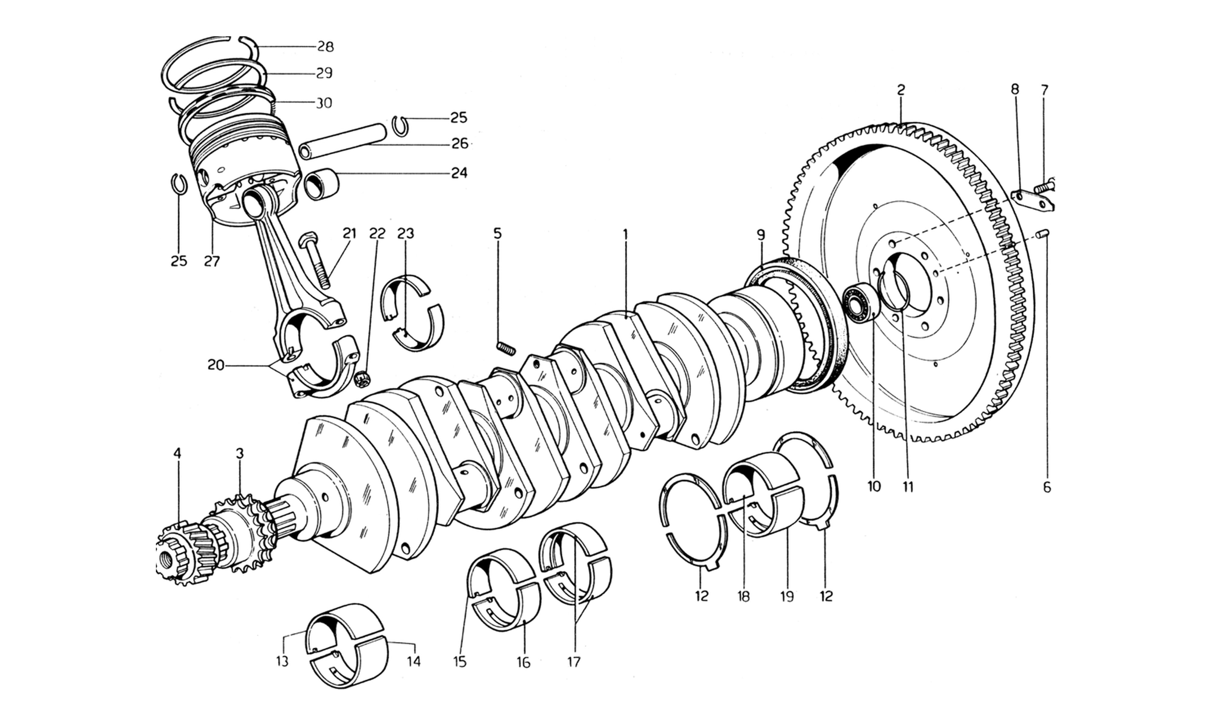 Schematic: Crankshaft, Connecting Rods And Pistons