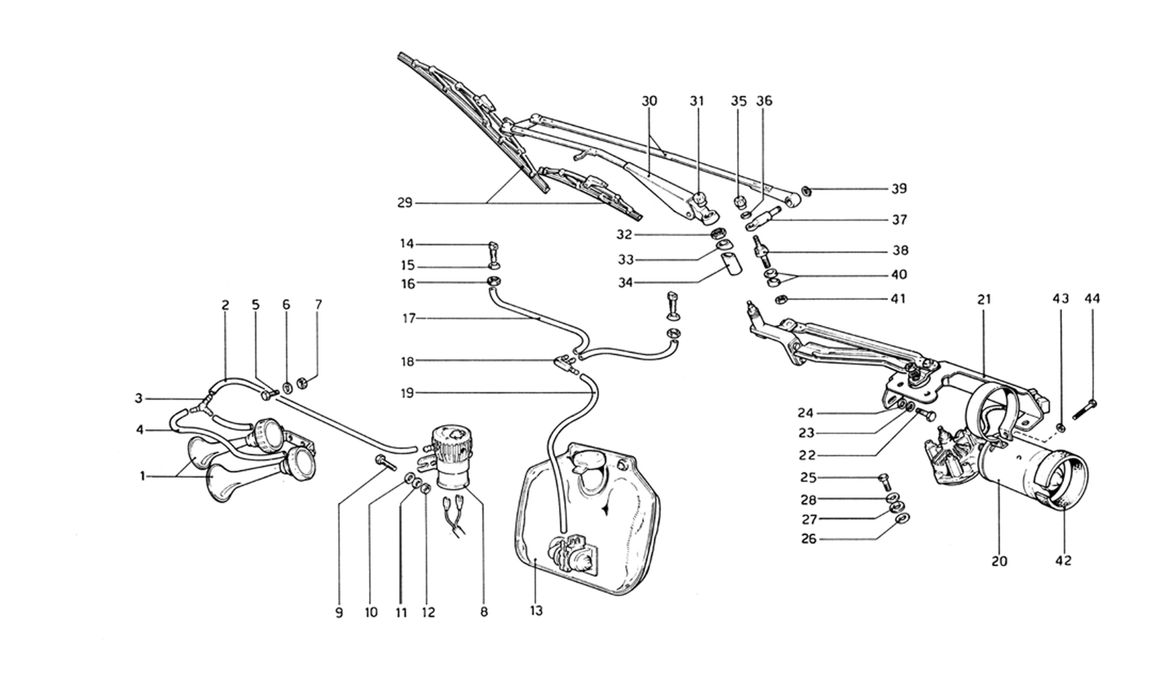 Schematic: Windshield Wiper, Washer And Horns