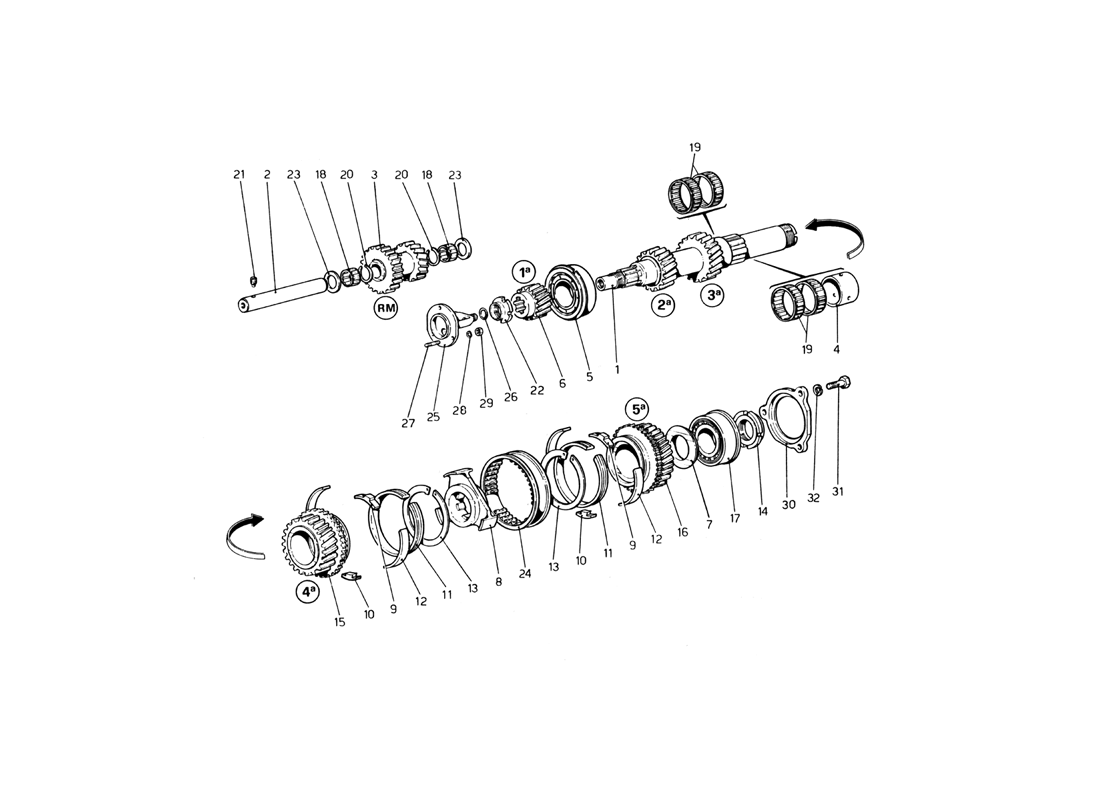 Schematic: Main Shaft Gears (Up To Car No. 17535)