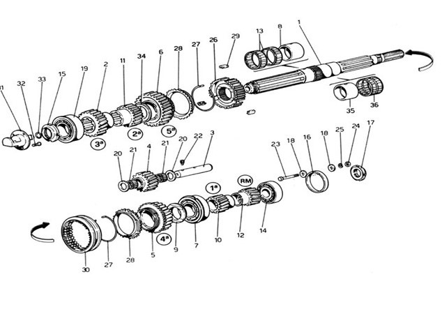 Schematic: Main Shaft Gears (From Car No. 17543)