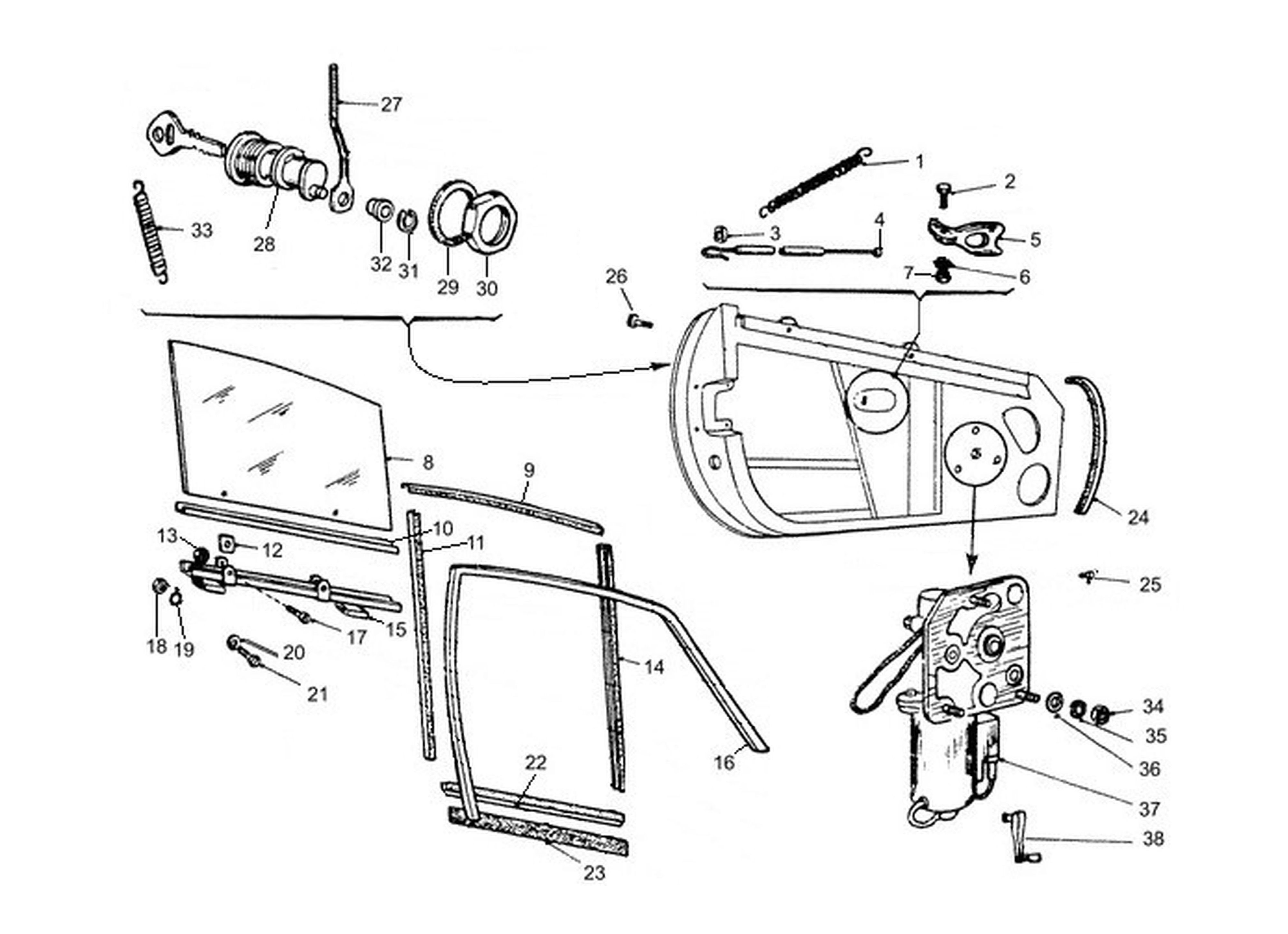 Schematic: Door Glass Frame & Locks