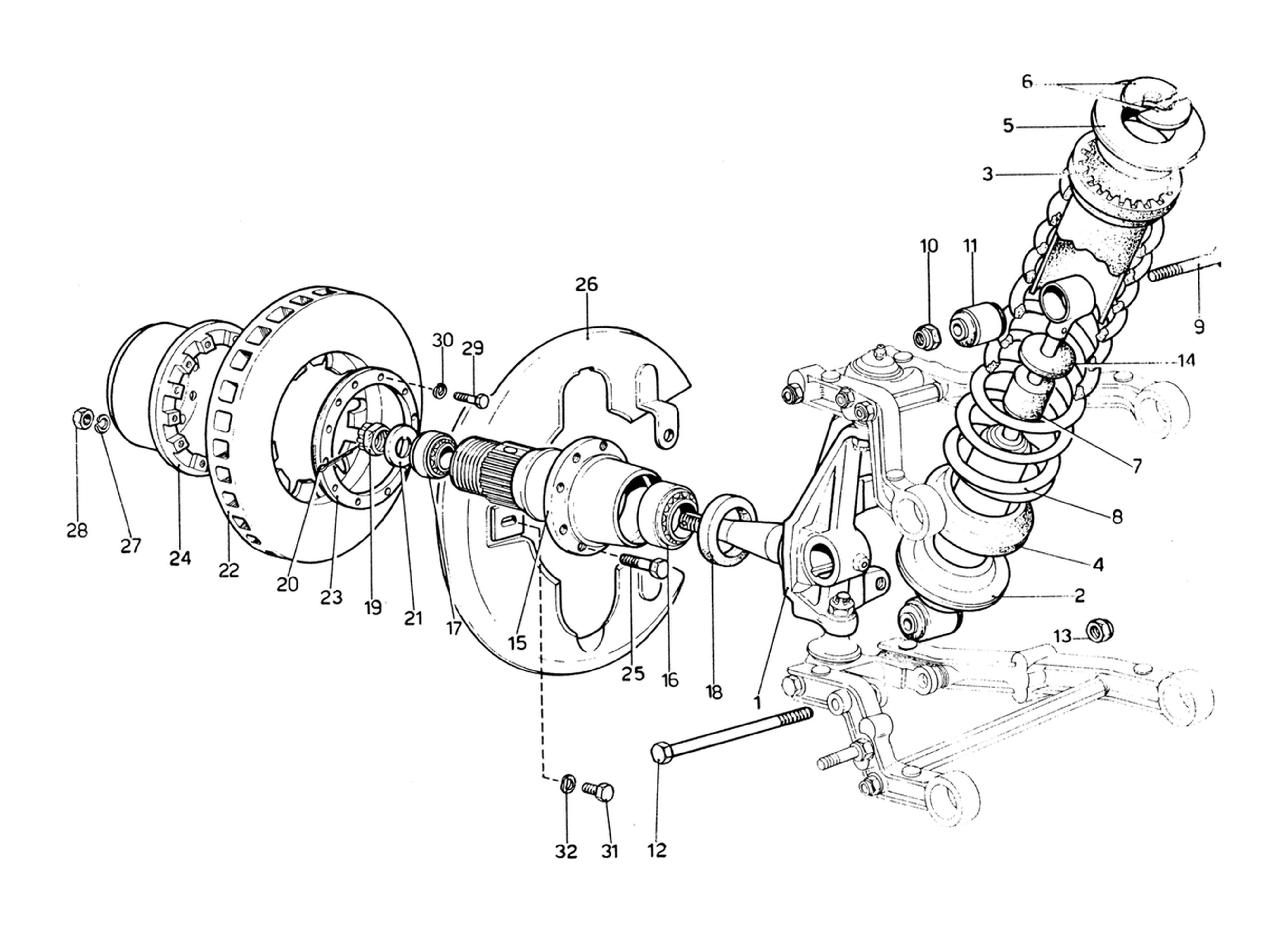 Schematic: Shock Absorber, Hub & Front Brake Disc