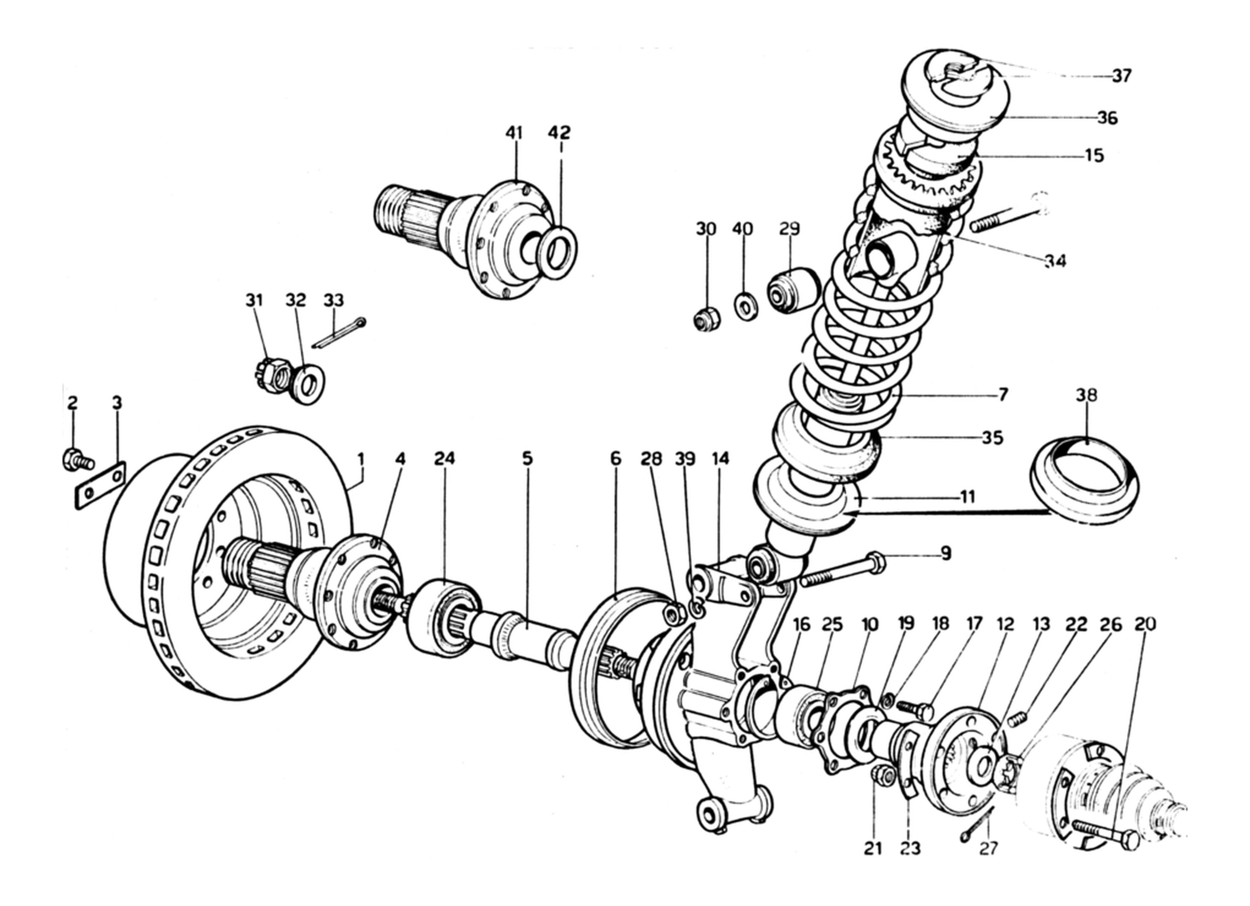 Schematic: Shock Absorber, Hub & Rear Brake Disc