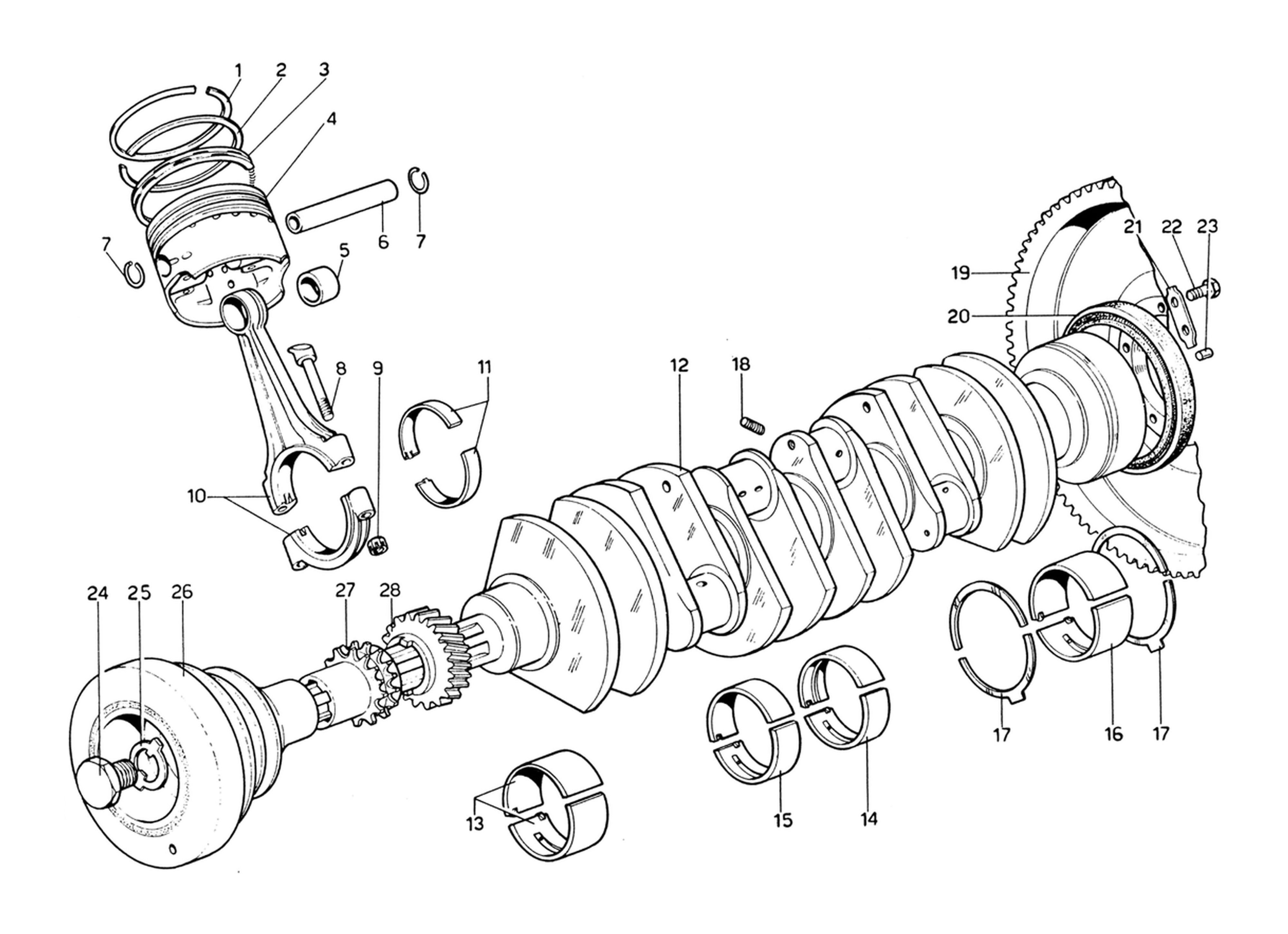 Schematic: Crankshaft, Connecting Rods & Pistons