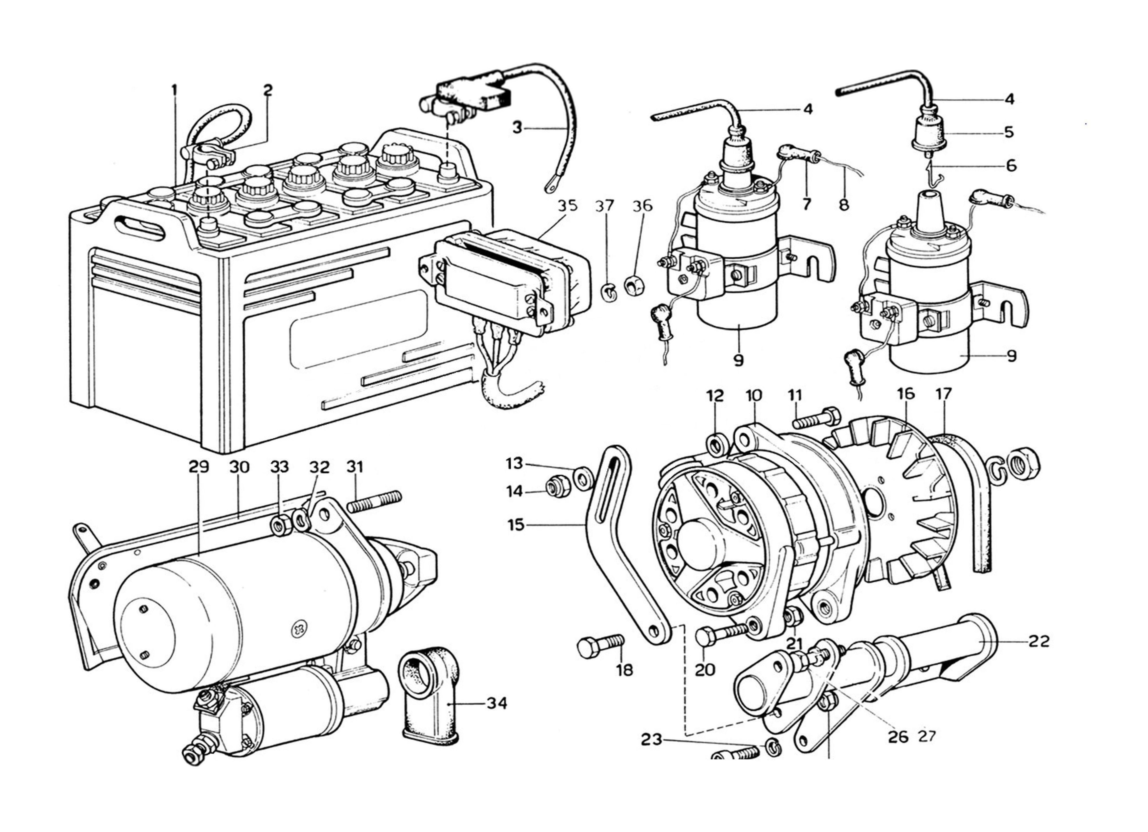 Schematic: Generator, Accumulator Coils & Starter (1974 Revision)