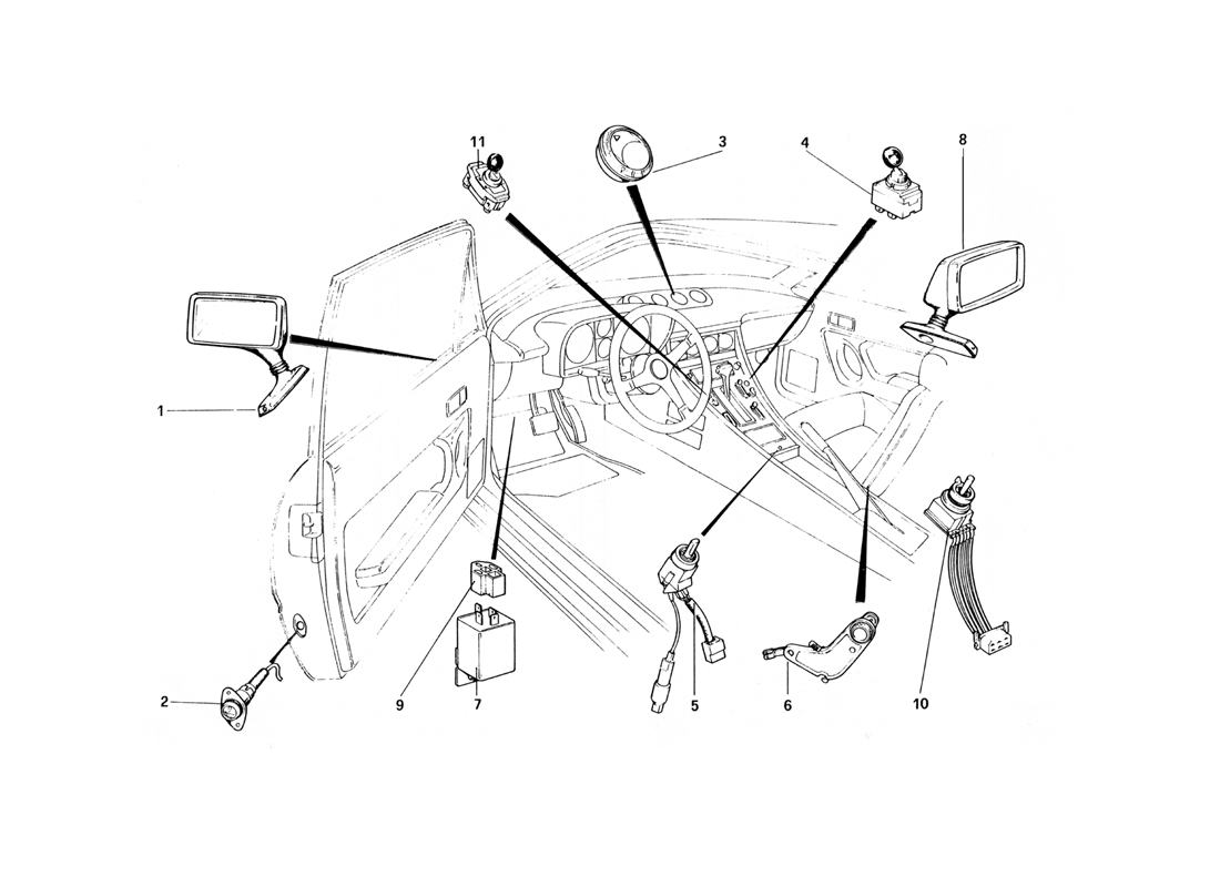 Schematic: Outer Door Mirrors And Internal Accessories