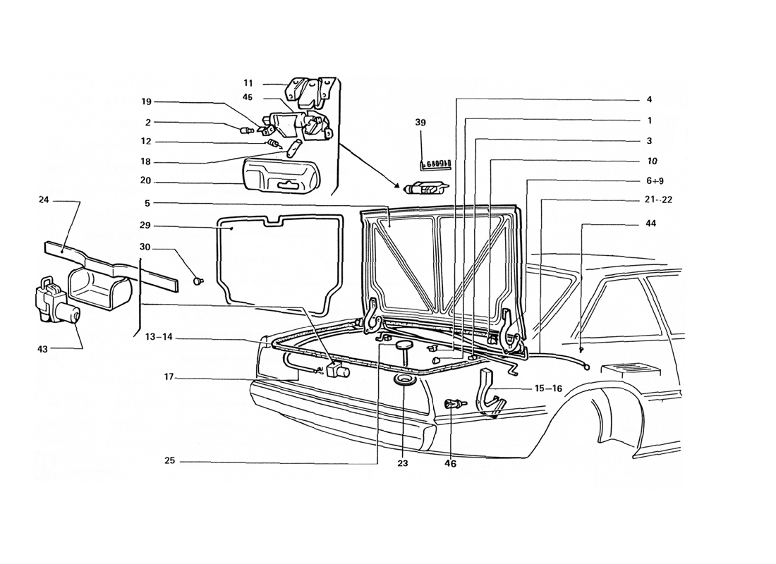 Schematic: Trunk Lid, Seals And Locking Mechansim