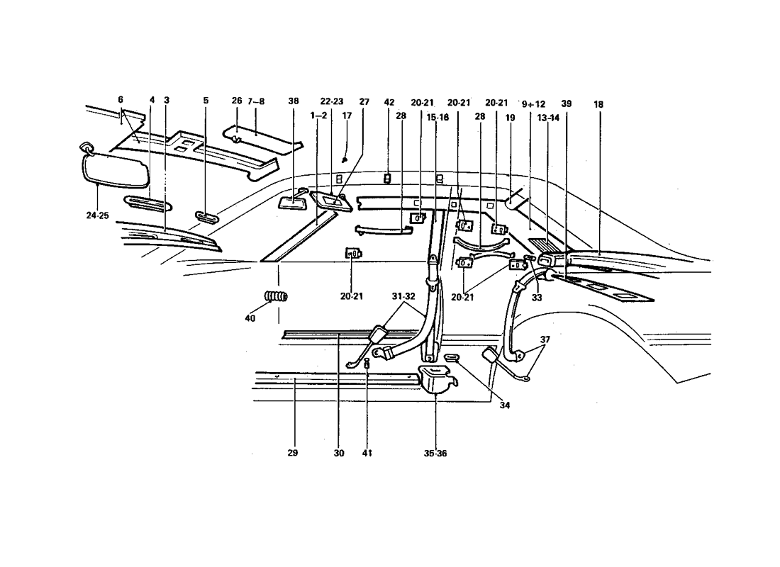 Schematic: Seat Belts, Sun Visors And Interior Trim