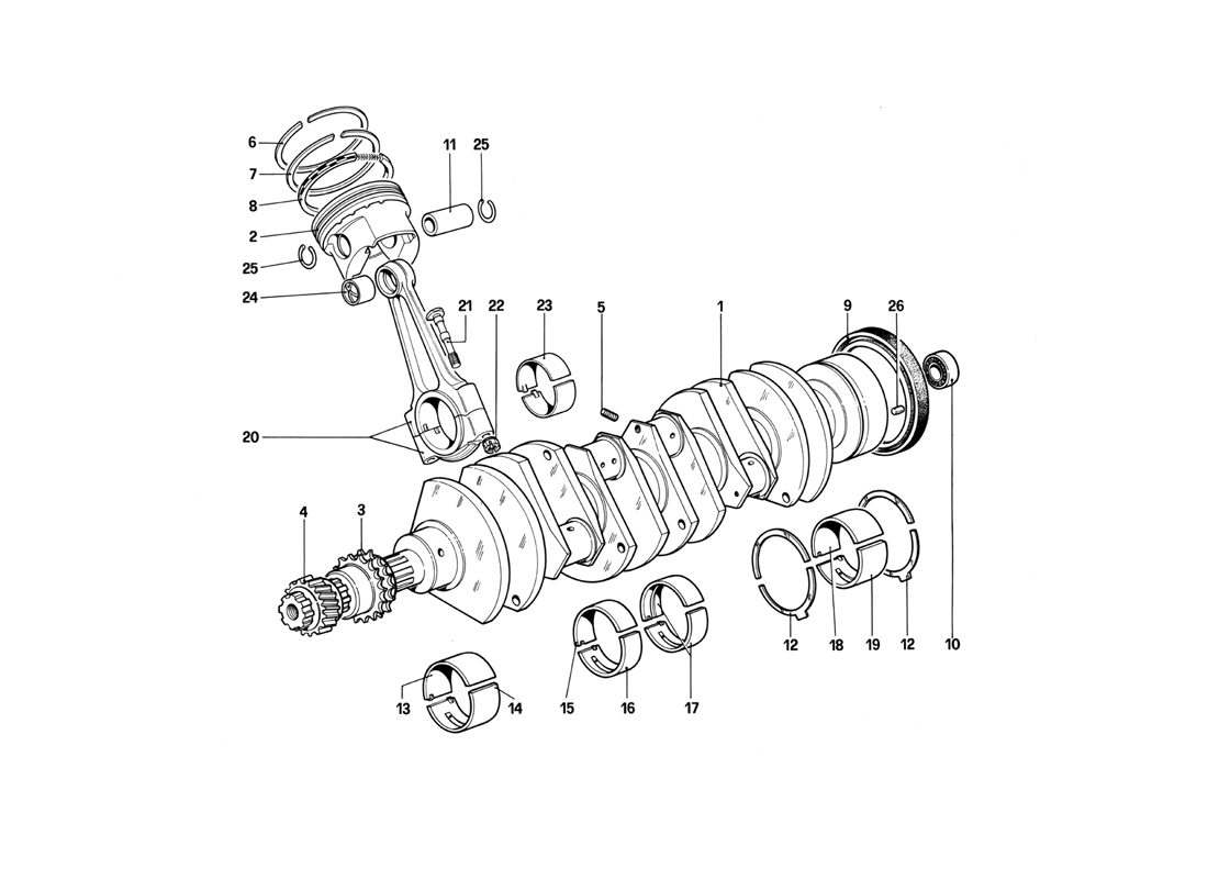 Schematic: Crankshaft - Connecting Rods And Pistons