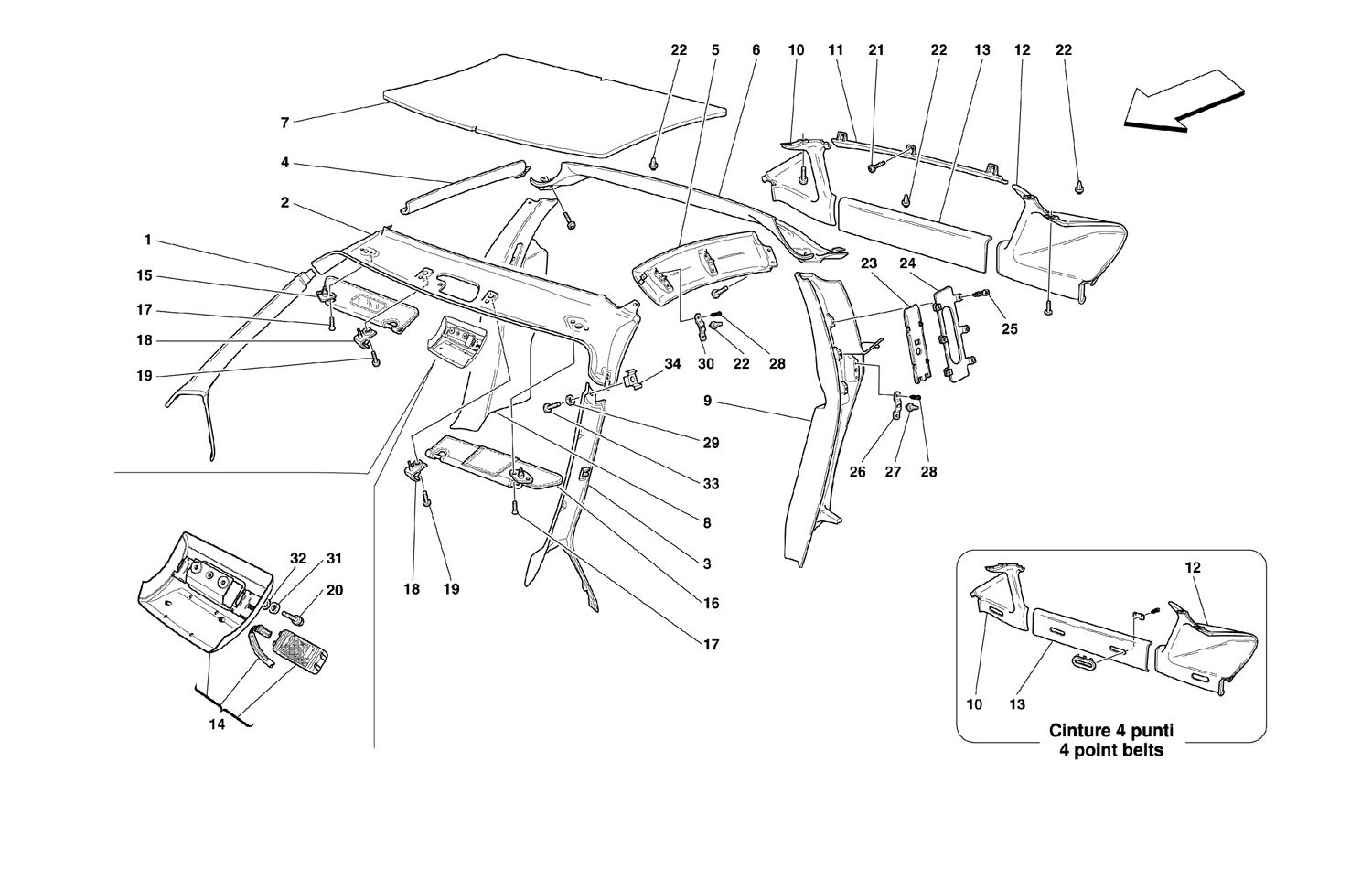 Schematic: Roof Panel Upholstery And Accessories