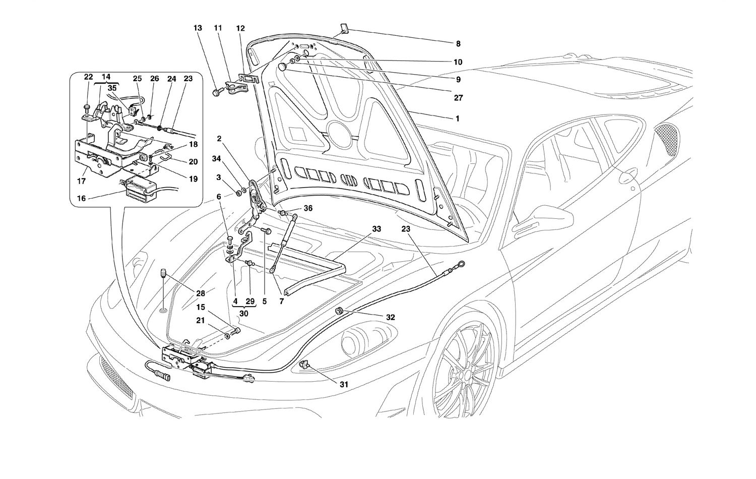 Schematic: Front Hood And Opening Device