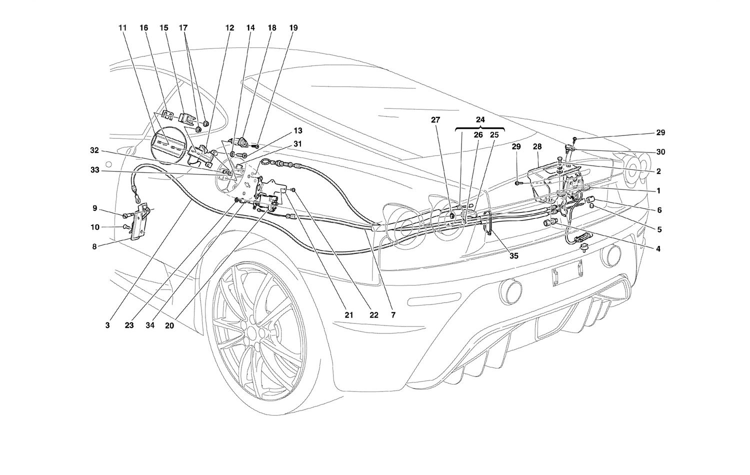 Schematic: Opening Devices For Engine Bonnet And Gas Door