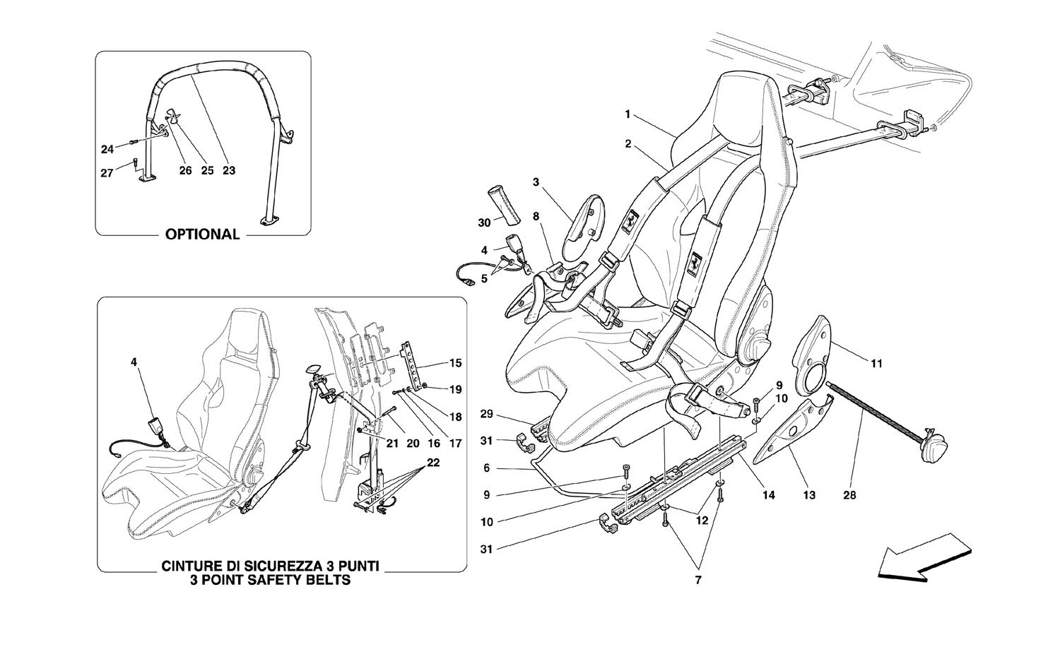 Schematic: Racing Seat-4 Point Belts-Roll Bar