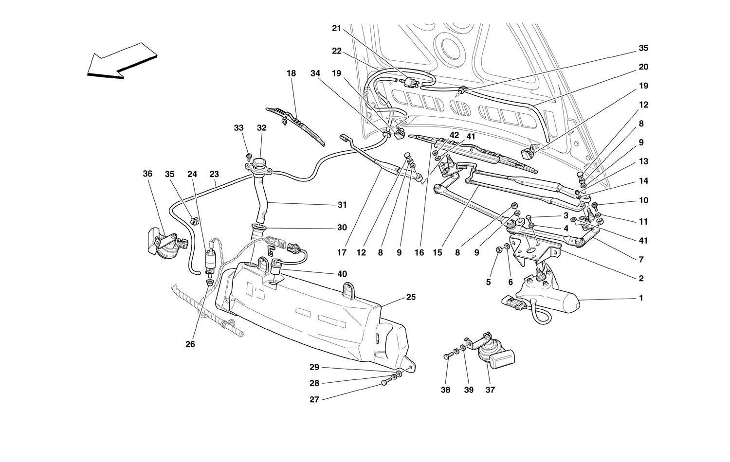 Schematic: Windshield, Glass Washer And Horns