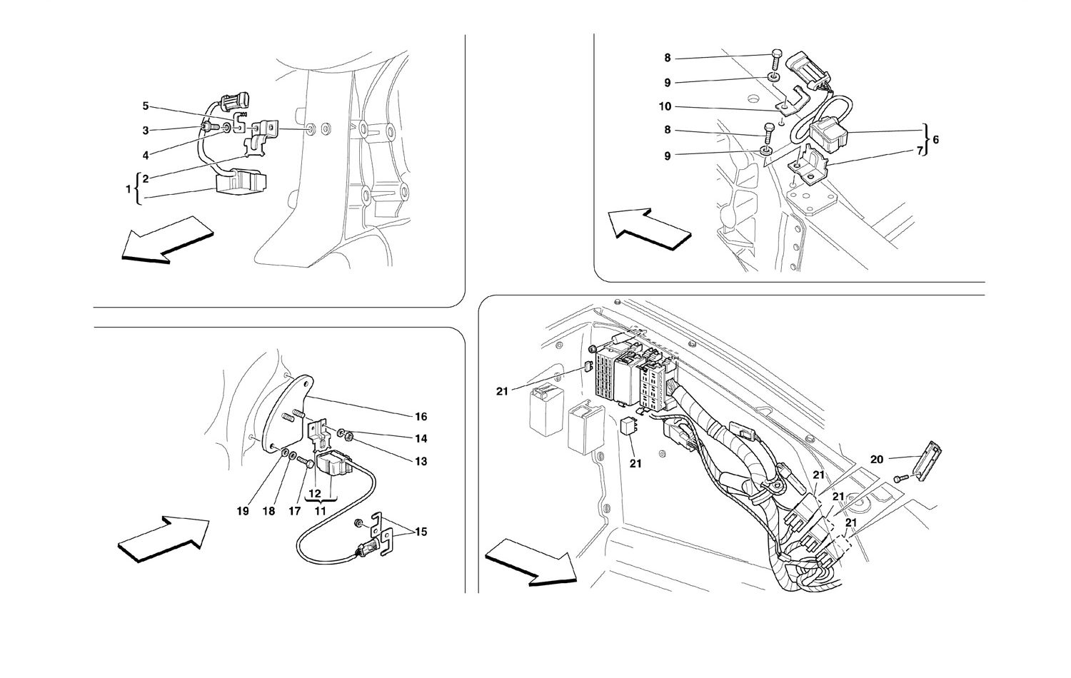 Schematic: Front And Motor Compartments Electrical Boards And Sensor