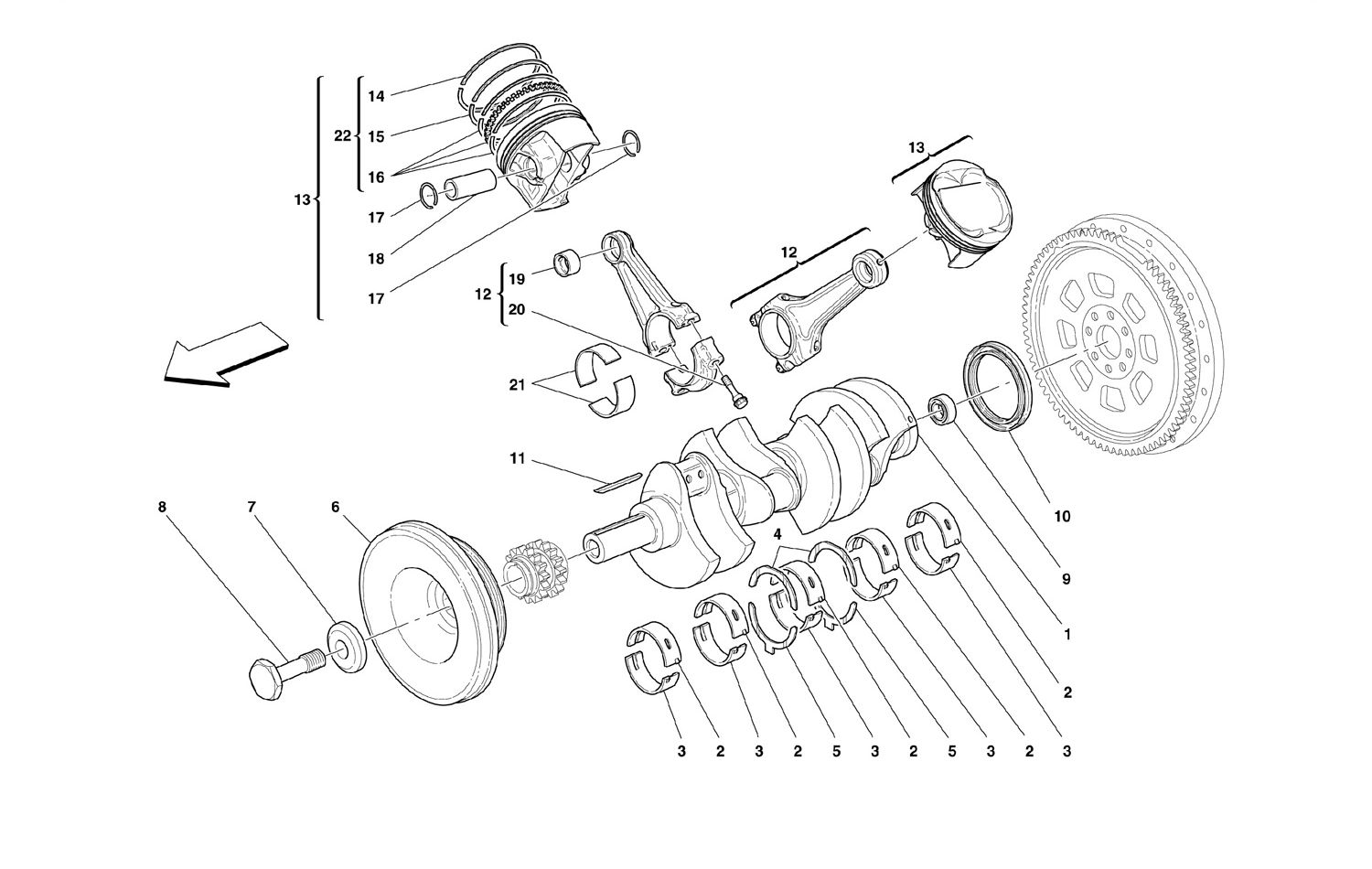 Schematic: Driving Shaft - Connecting Rods And Pistons