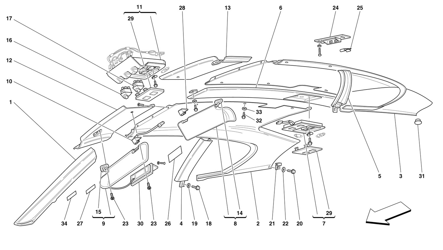 Schematic: Roof Panel Upholstery And Accessories