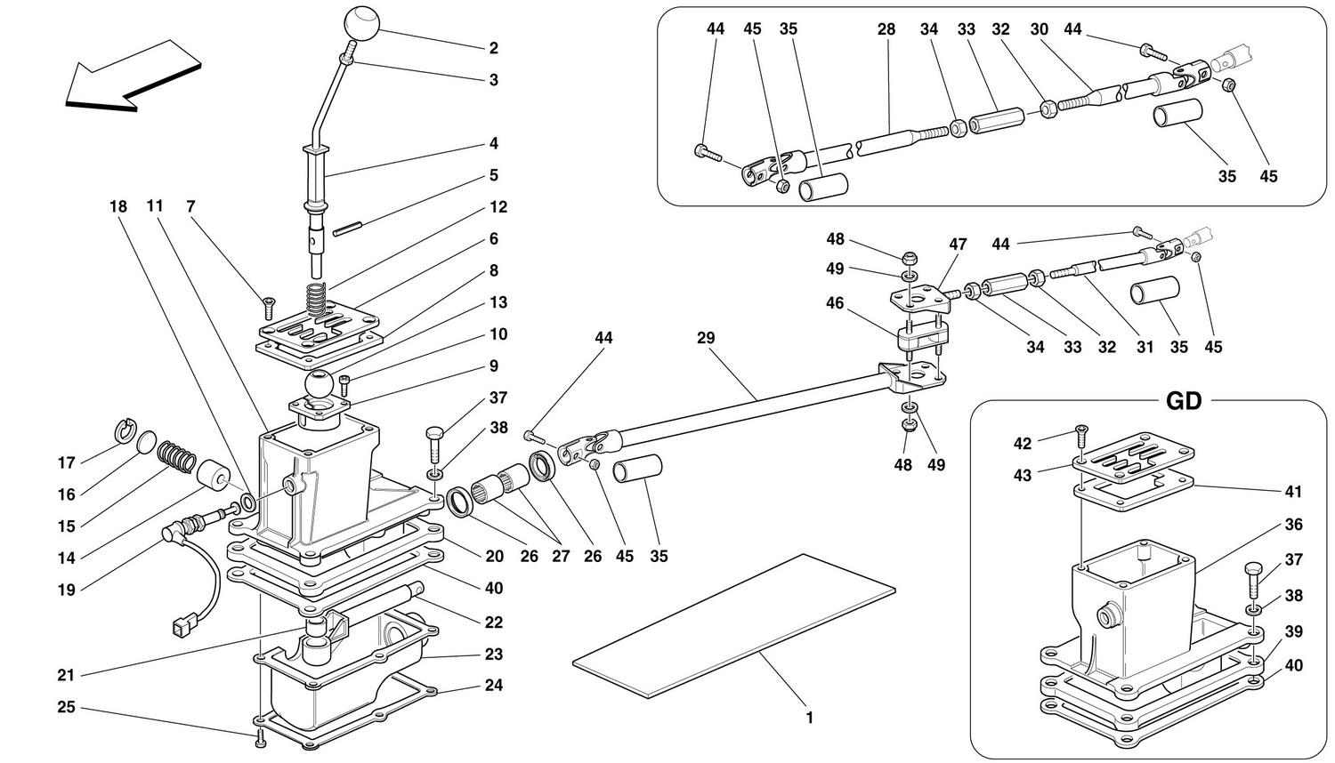 Schematic: Outside Gearbox Controls -Not For 456 Gta