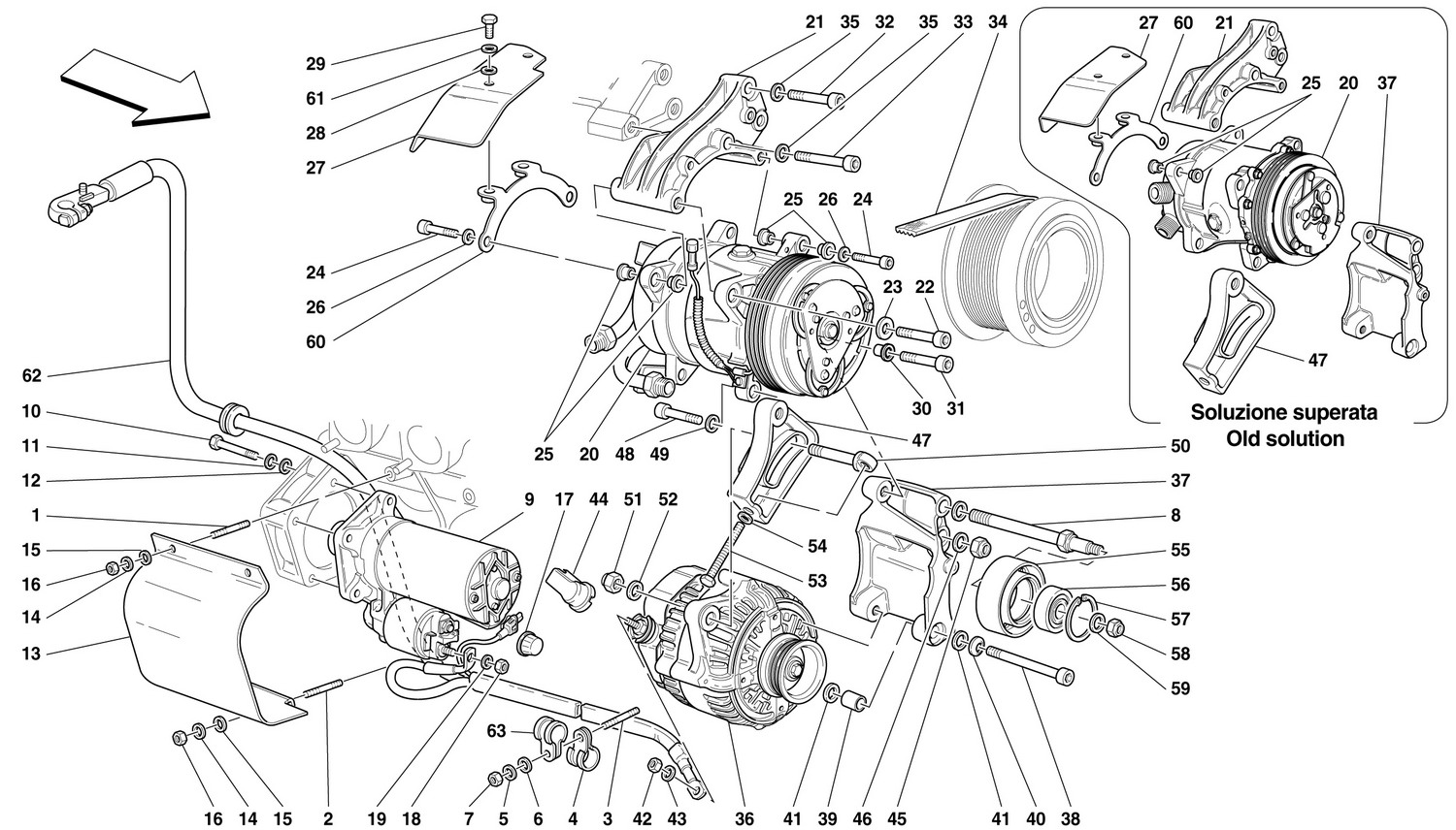 Schematic: Alternator - Starting Motor - Air Conditioning Compressor