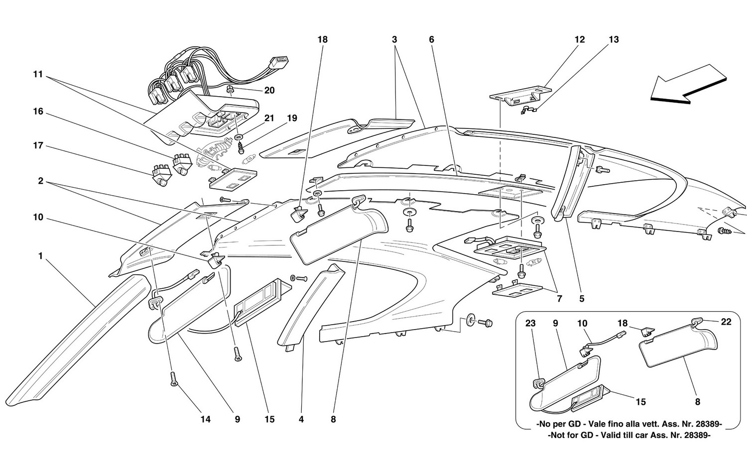 Schematic: Roof Panel Upholstery And Accessories