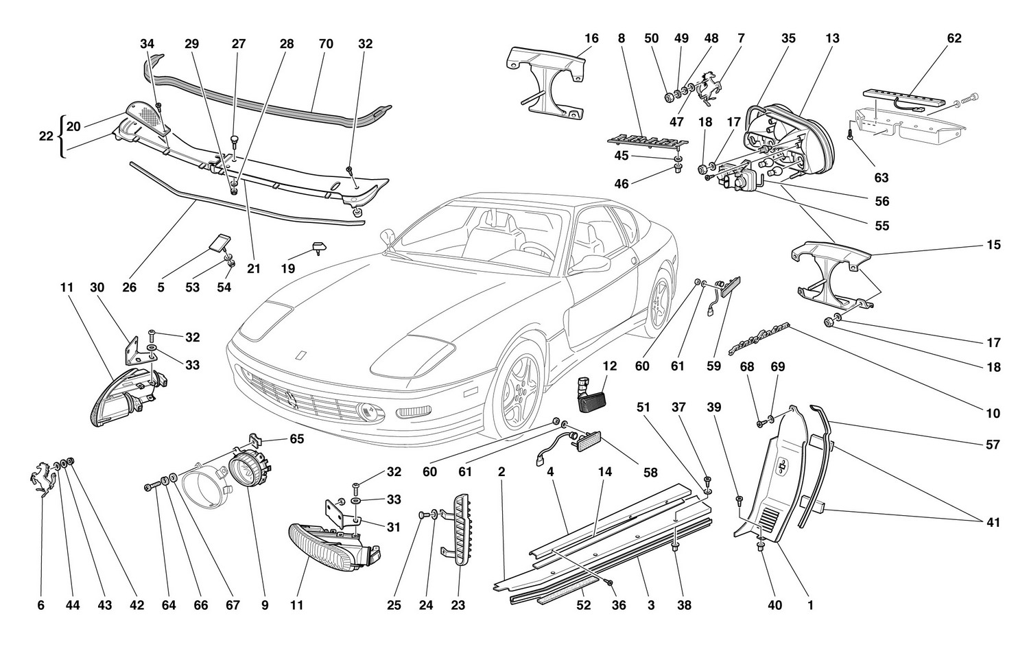 Schematic: Front And Rear Lights - Outside Finishings