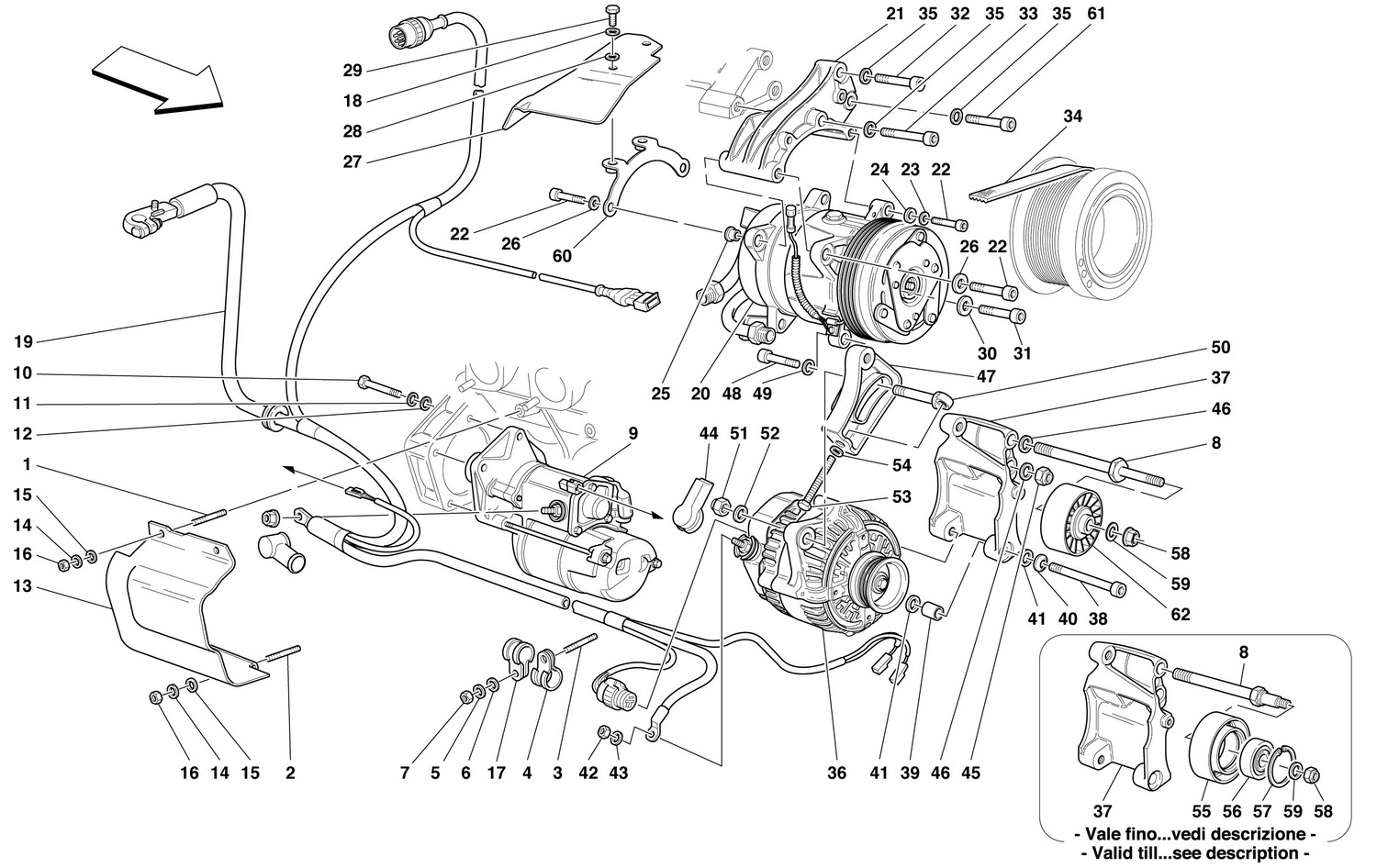 Schematic: Alternator - Starting Motor - Air Conditioning Compressor