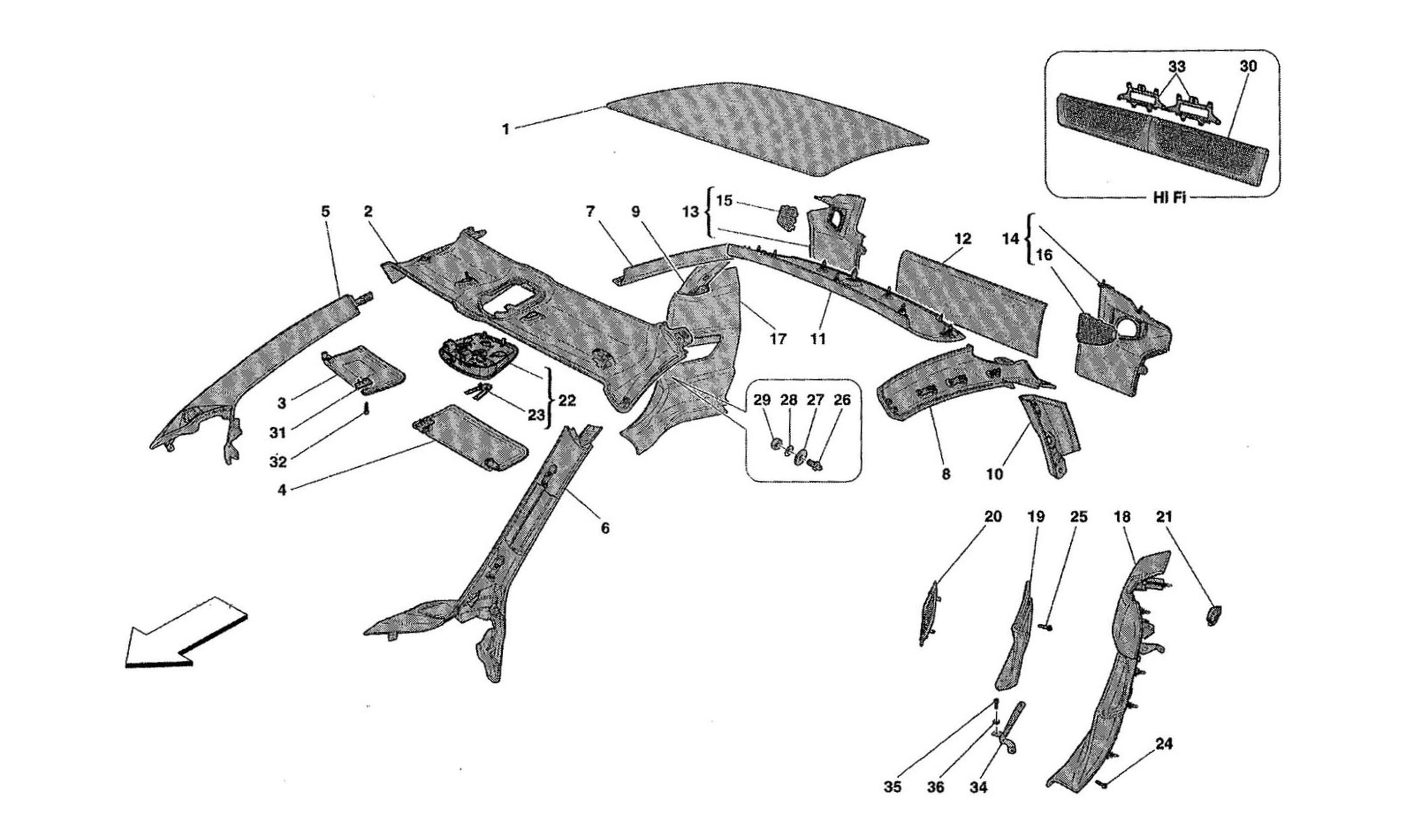 Schematic: Headliner Trim And Accessories