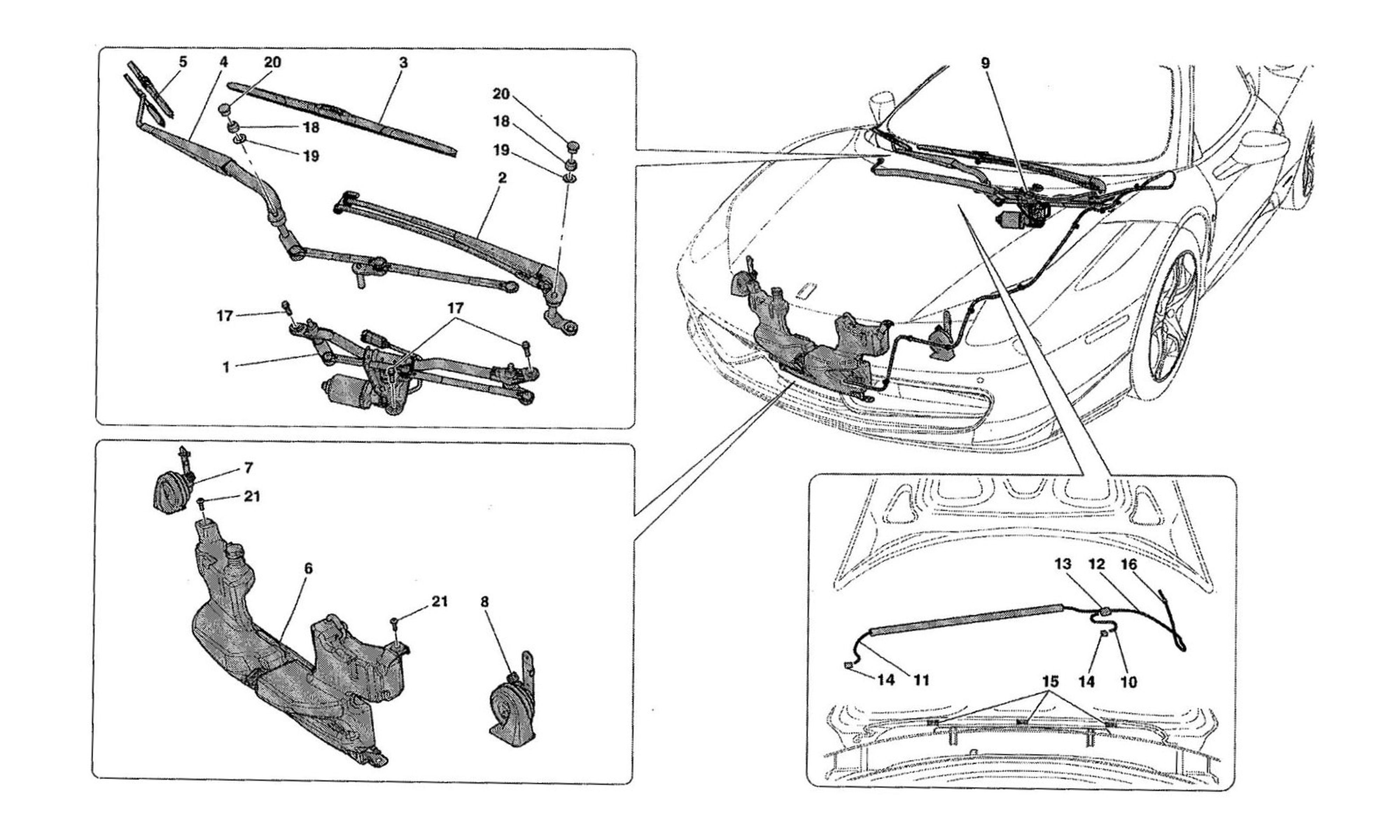 Schematic: Windscreen Wiper, Windscreen Washer And Horns