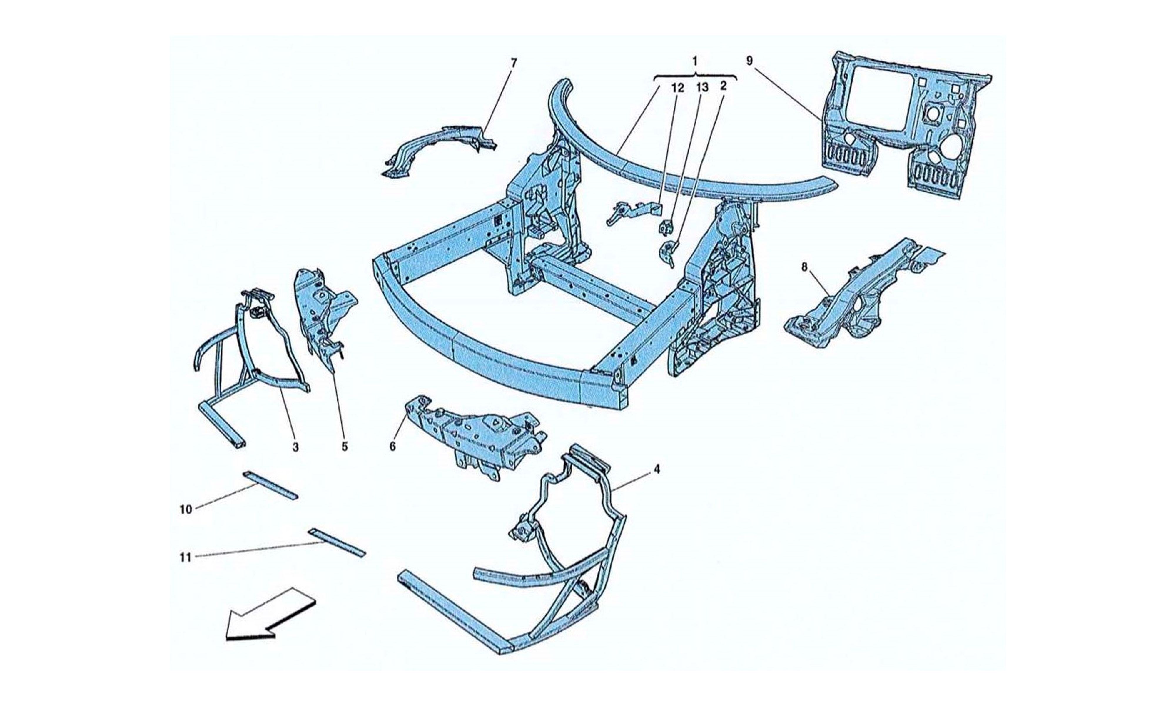 Schematic: Chassis Complete Front Structure And Panels