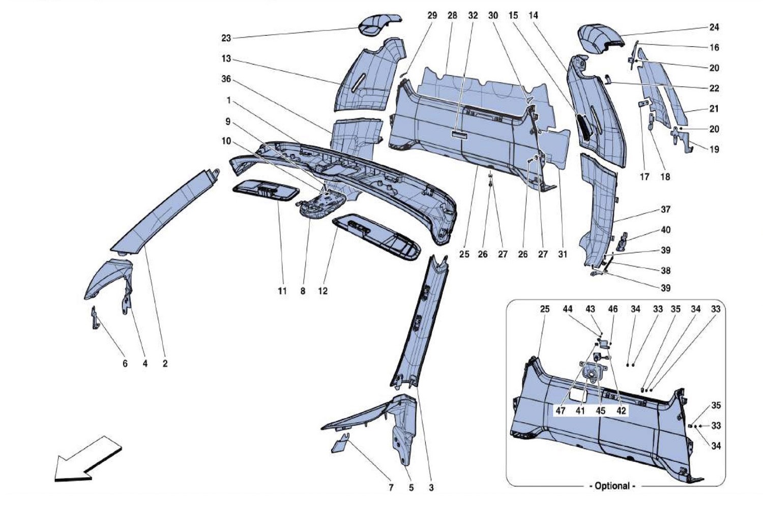 Schematic: Roof Panel Accessories And Upholstry