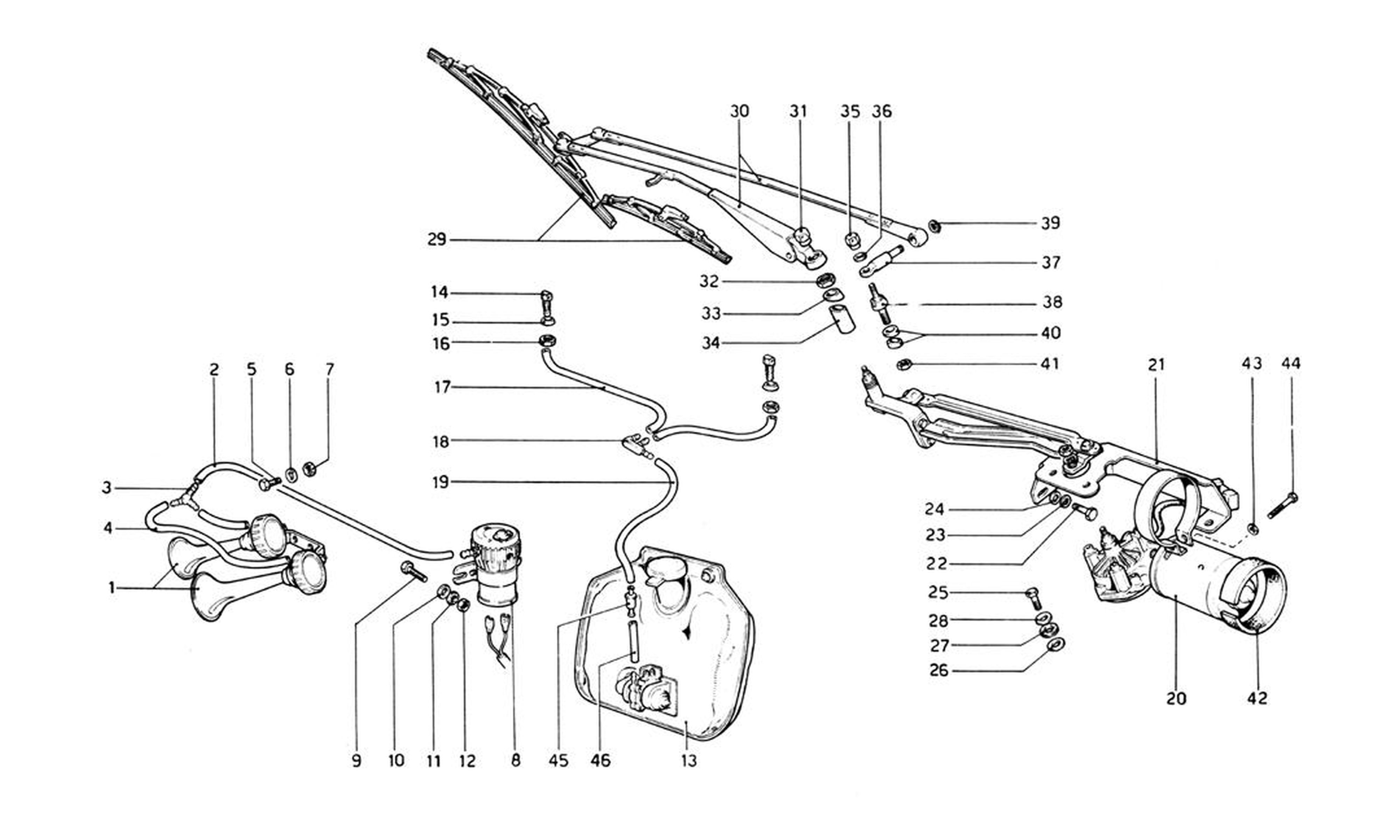 Schematic: Windshield Wipers, Washer And Horns