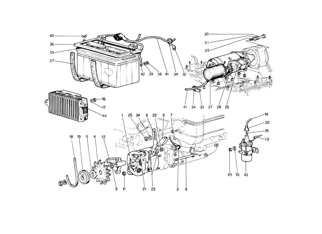 Schematic: Alternator, Starter And Battery