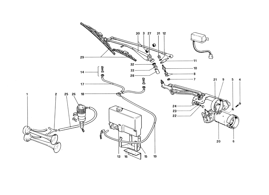 Schematic: Windshield Wipers, Washer And Horns