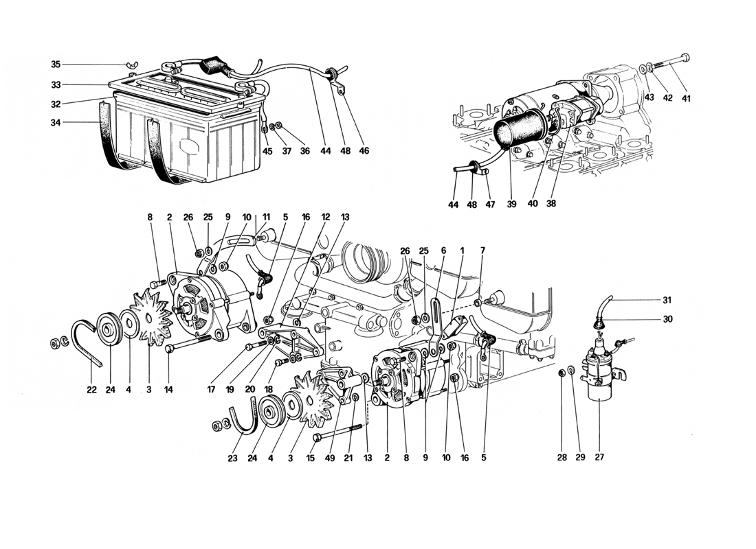 Schematic: Alternator, Starter And Battery