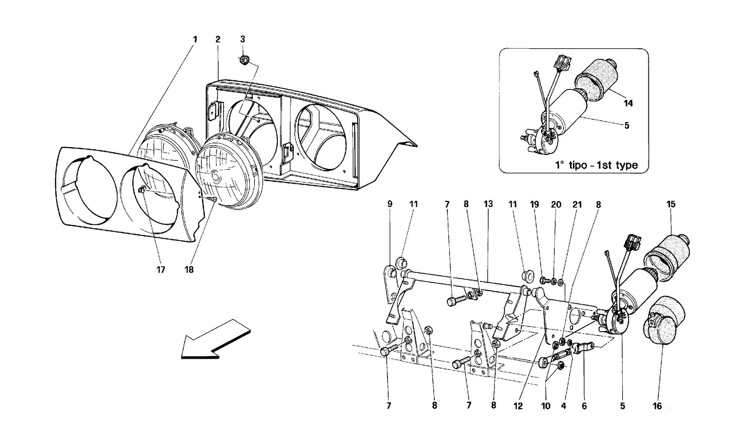 Schematic: Front Headlight Lifting Device