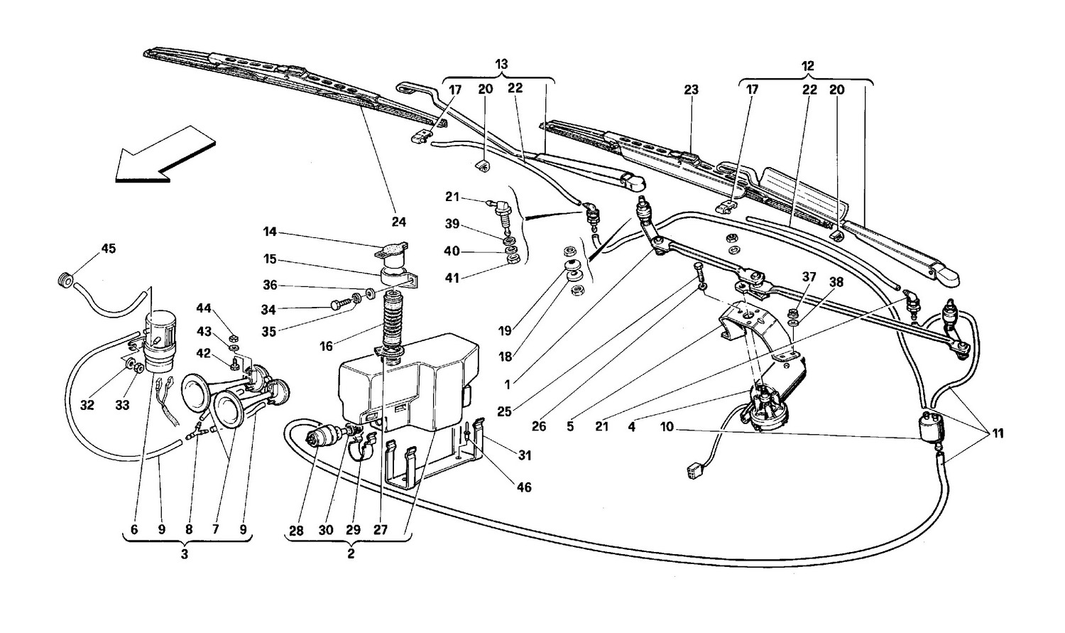 Schematic: Windshield Wiper, Washer And Horns