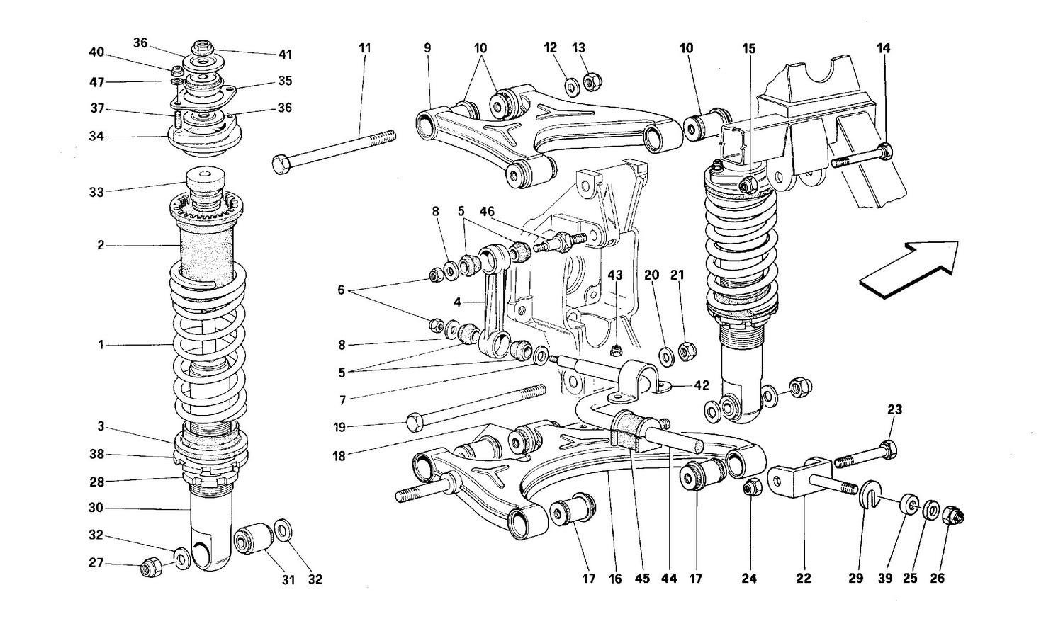 Schematic: Rear Suspension - Wishbones And Shock Absorbers