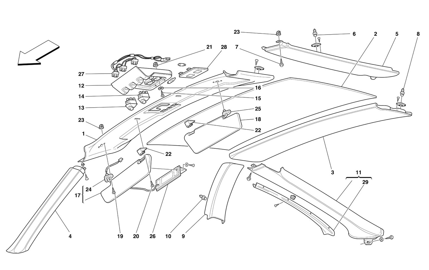 Schematic: Roof Panel Upholstery And Accessories