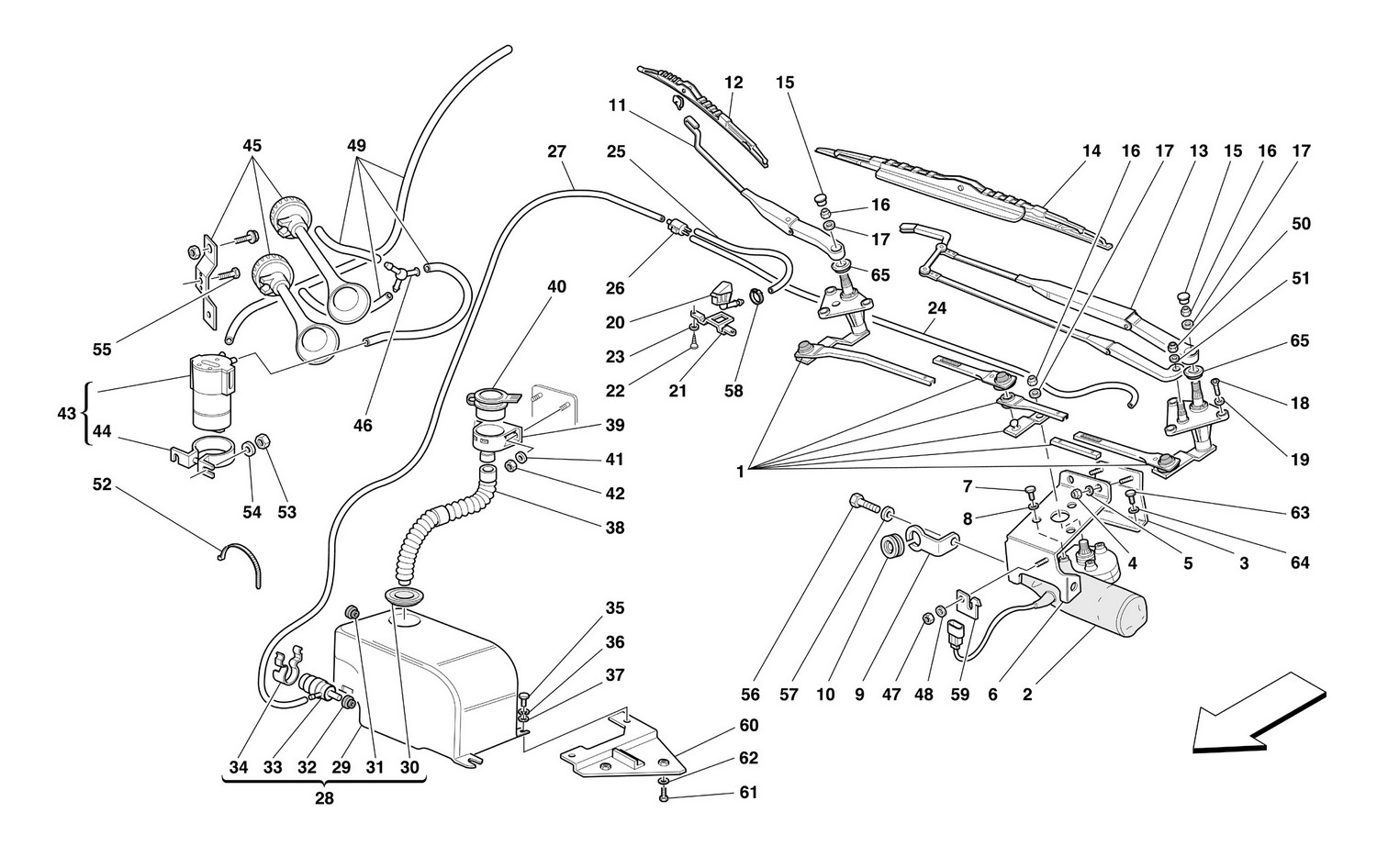 Schematic: Windscreen Wiper, Windscreen Washer And Horns