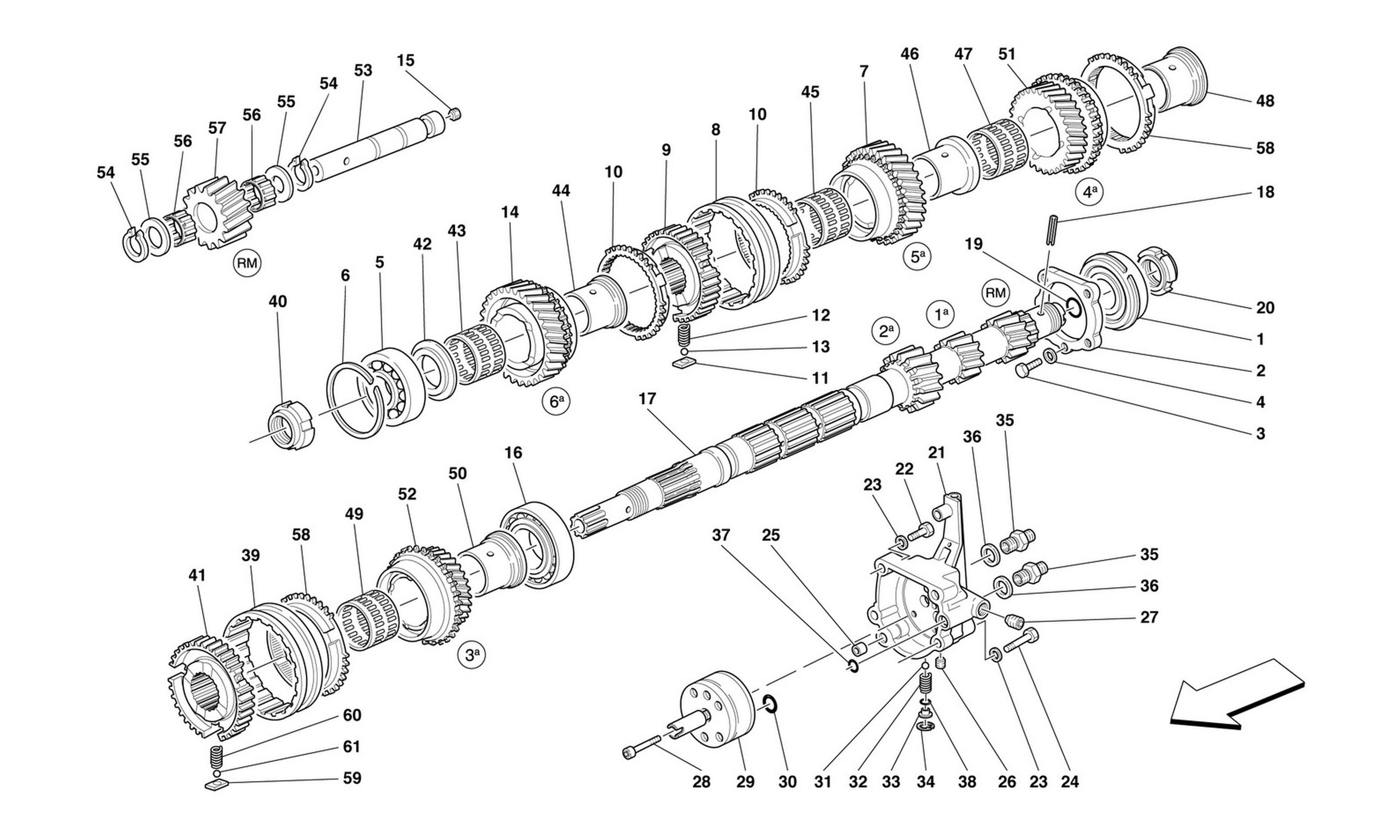 Schematic: Main Shaft Gears And Clutch Oil Pump