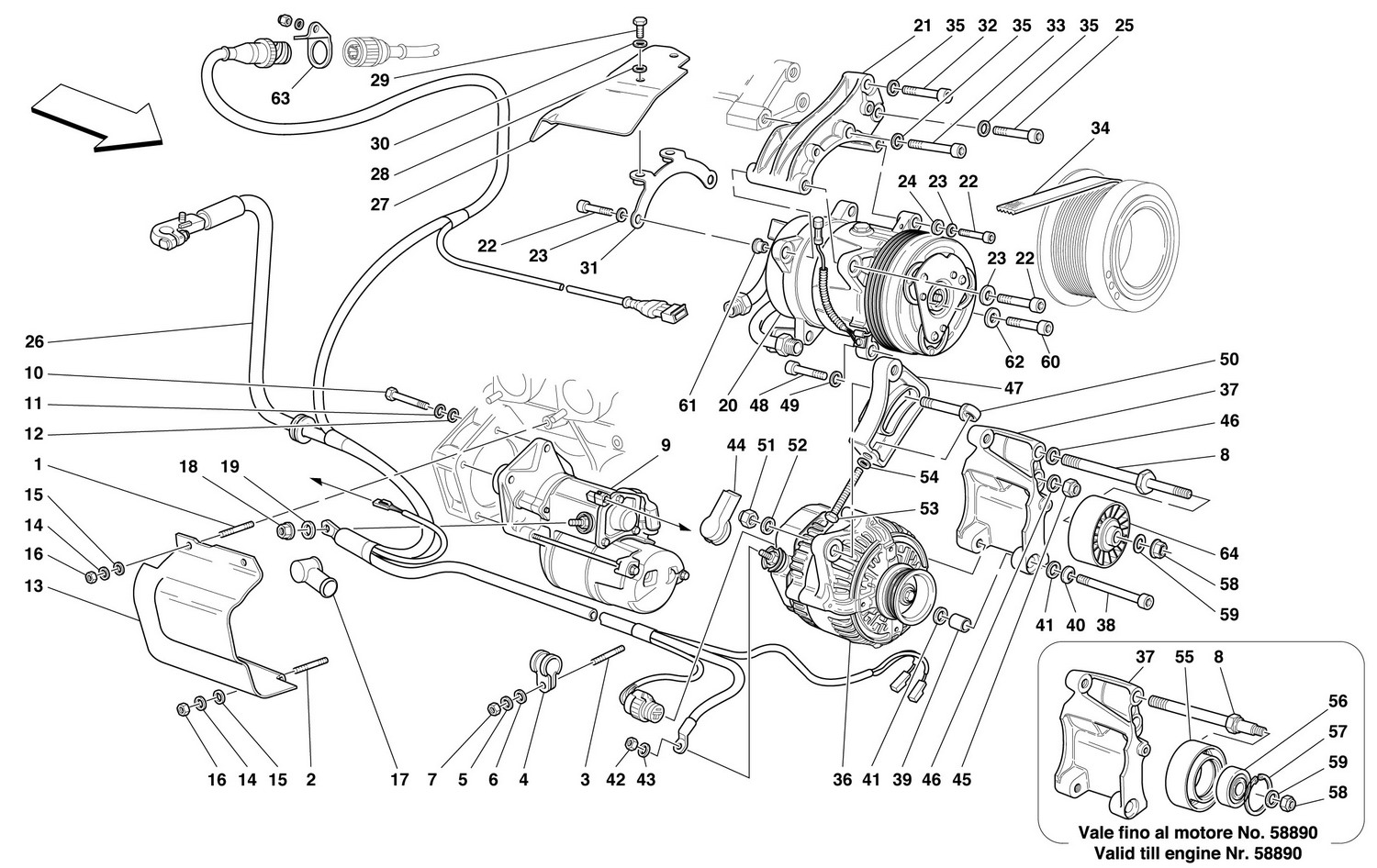 Schematic: Alternator - Starting Motor - Air Conditioning Compressor