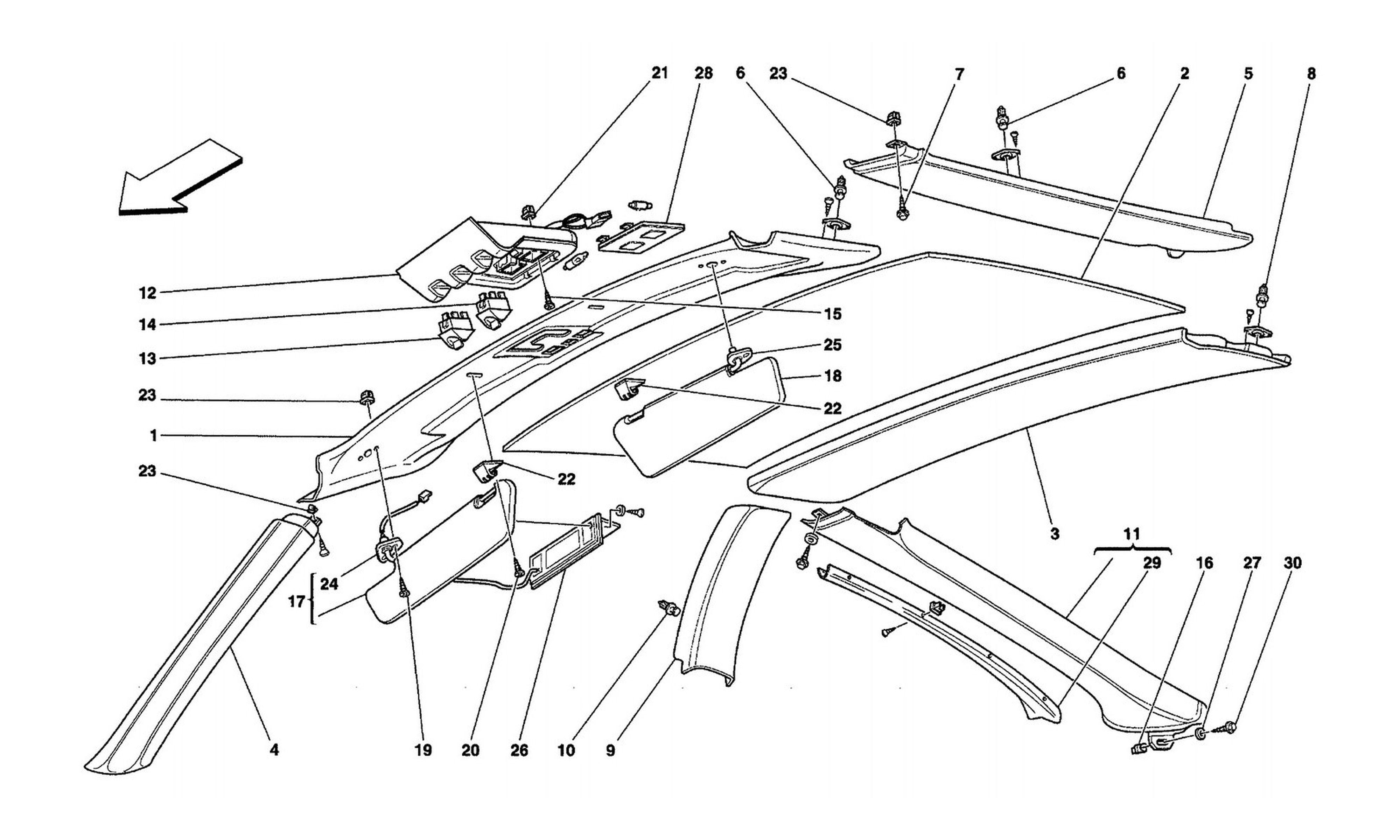 Schematic: Roof Panel Upholstery And Accessories