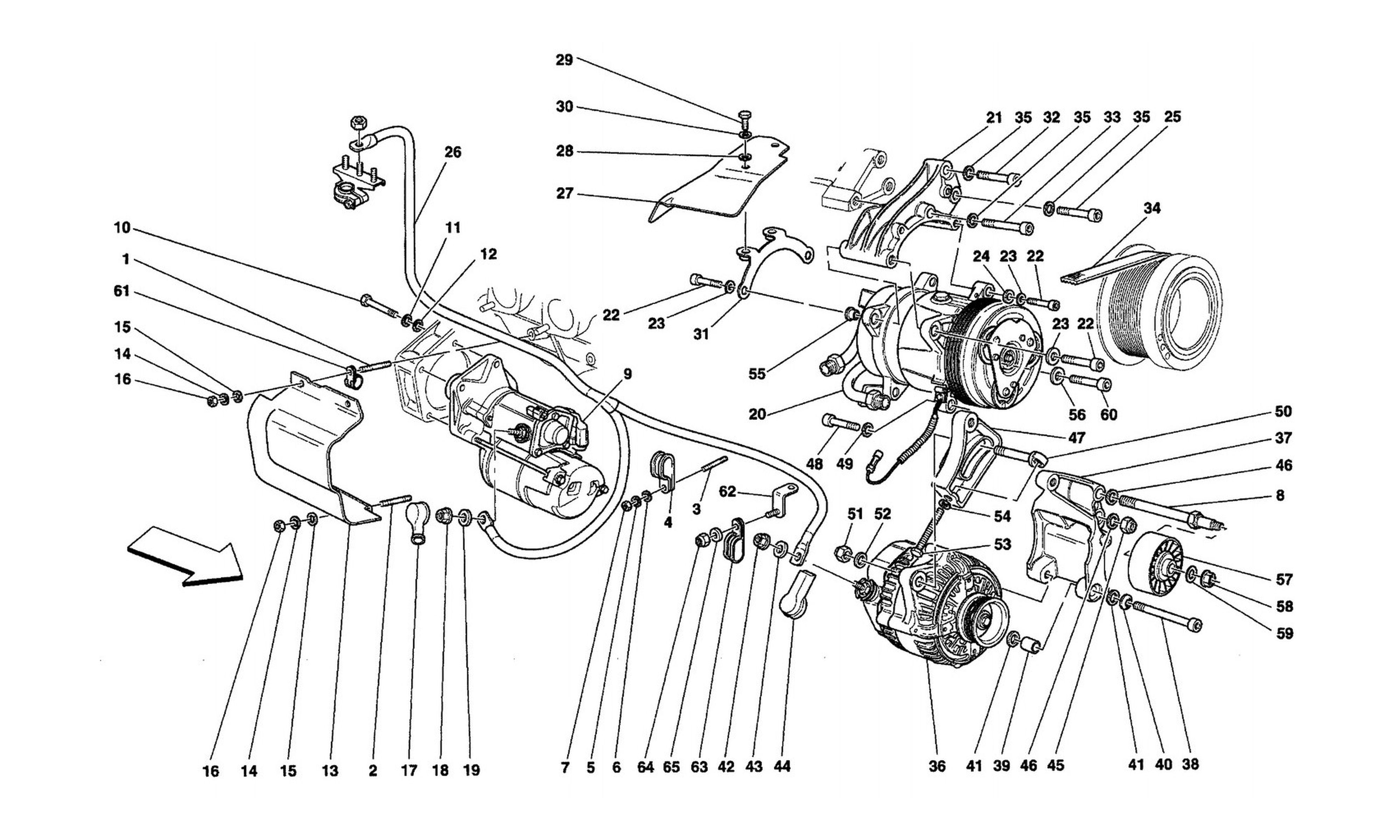 Schematic: Alternator - Starting Motor - Air Conditioning Compressor