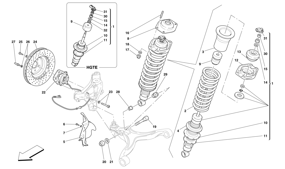 Schematic: Front Suspension - Shock Absorber And Brake Disc