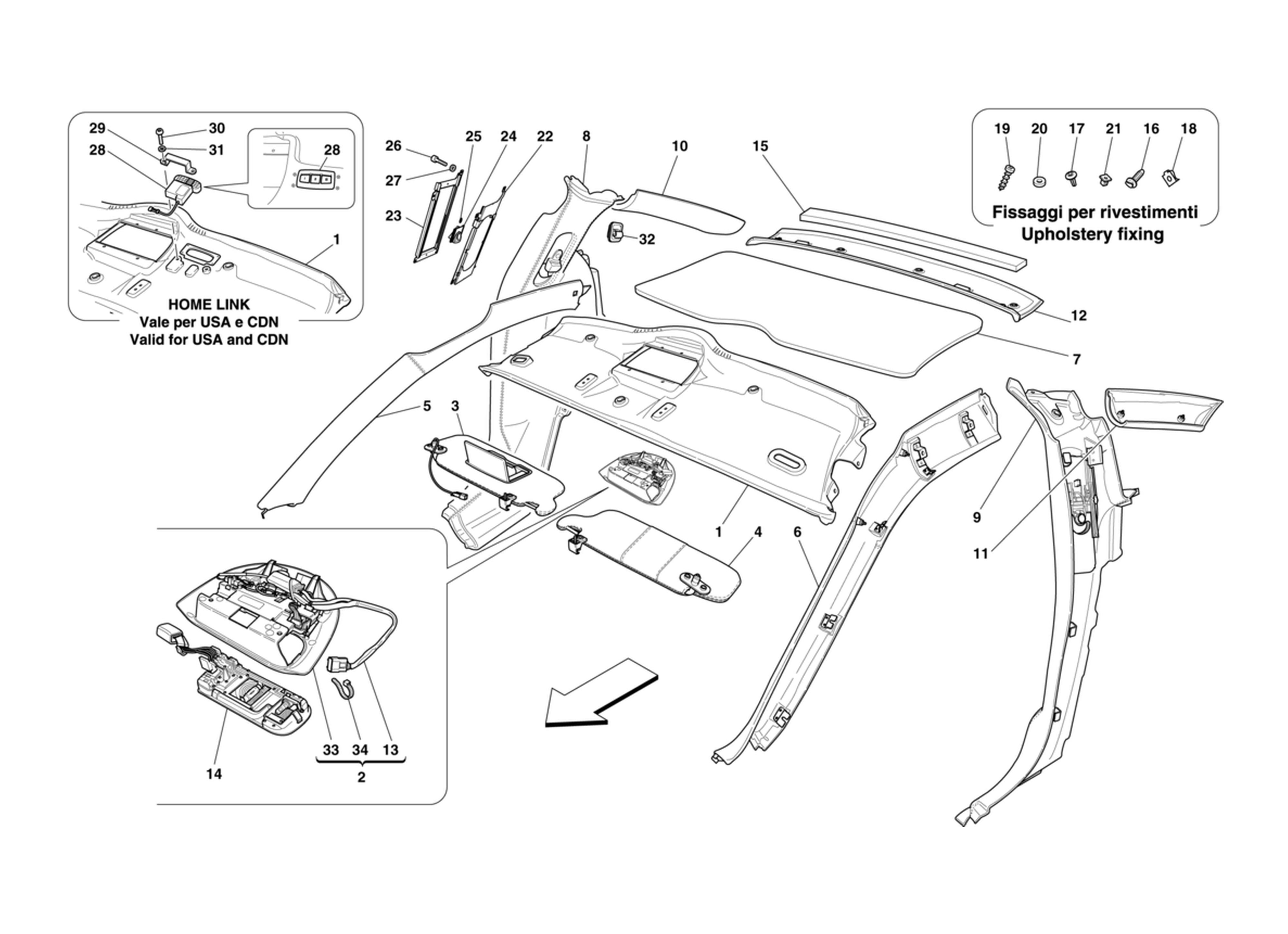 Schematic: Headliner Trim And Accessories